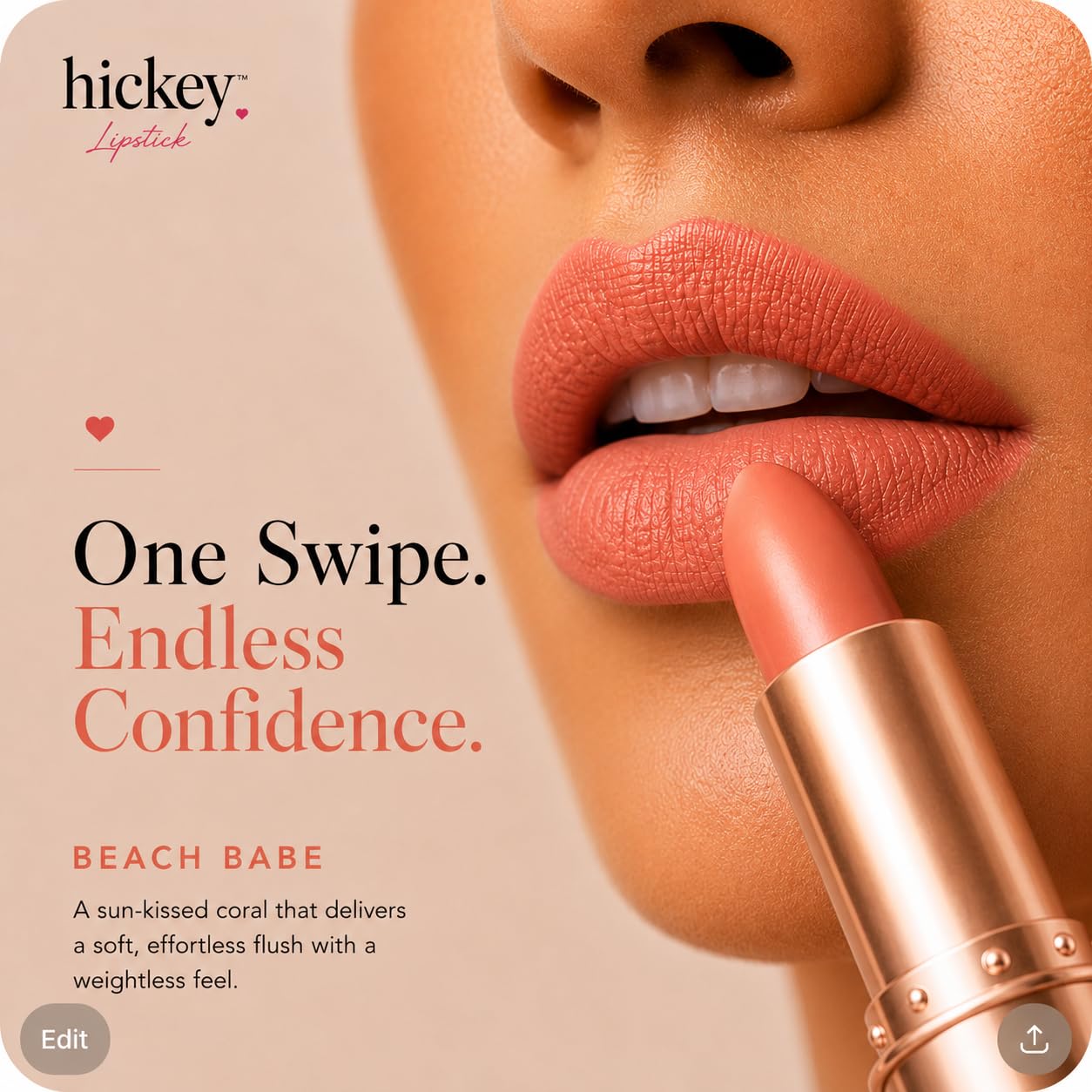 Hickey Lipstick Lot de 2 : rouge à lèvres rose clair et corail sans gluten, hydratant et durable, rouge à lèvres végétalien pour femmes avec caden rose clair et corail 1 O