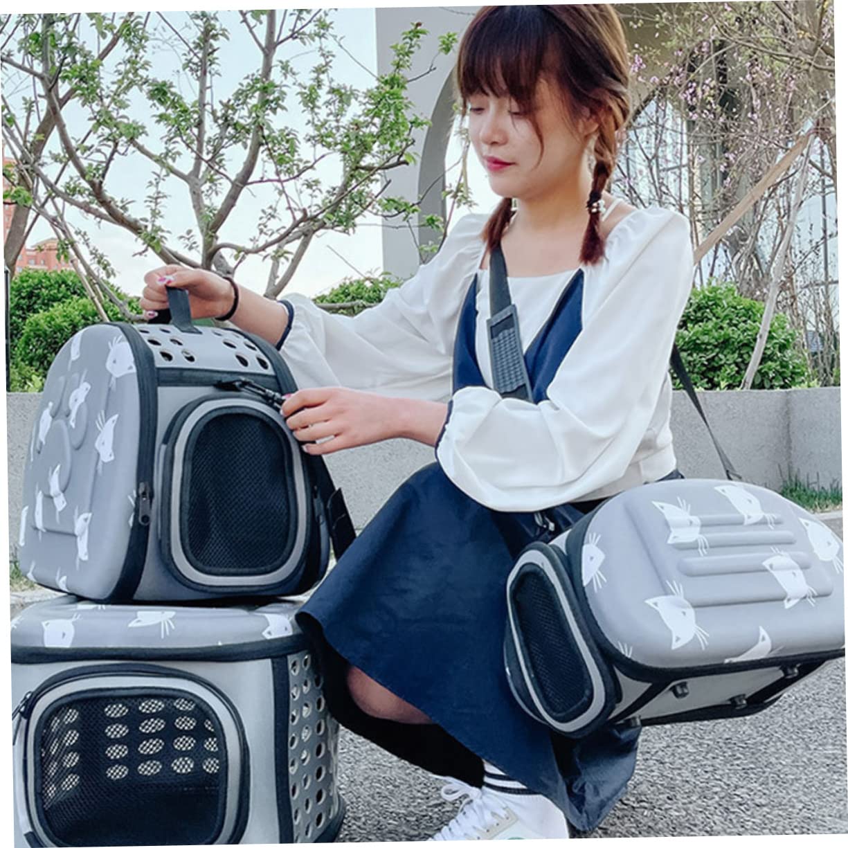 minkissy Atmungsaktiver Faltbarer Katzen Kleintier-trage-Rucksack Mit Verstellbarem Schultergurt Ergonomisches Design Praktischer Outdoor-tiertransport Für Spaziergänge Reisen Und Alltag