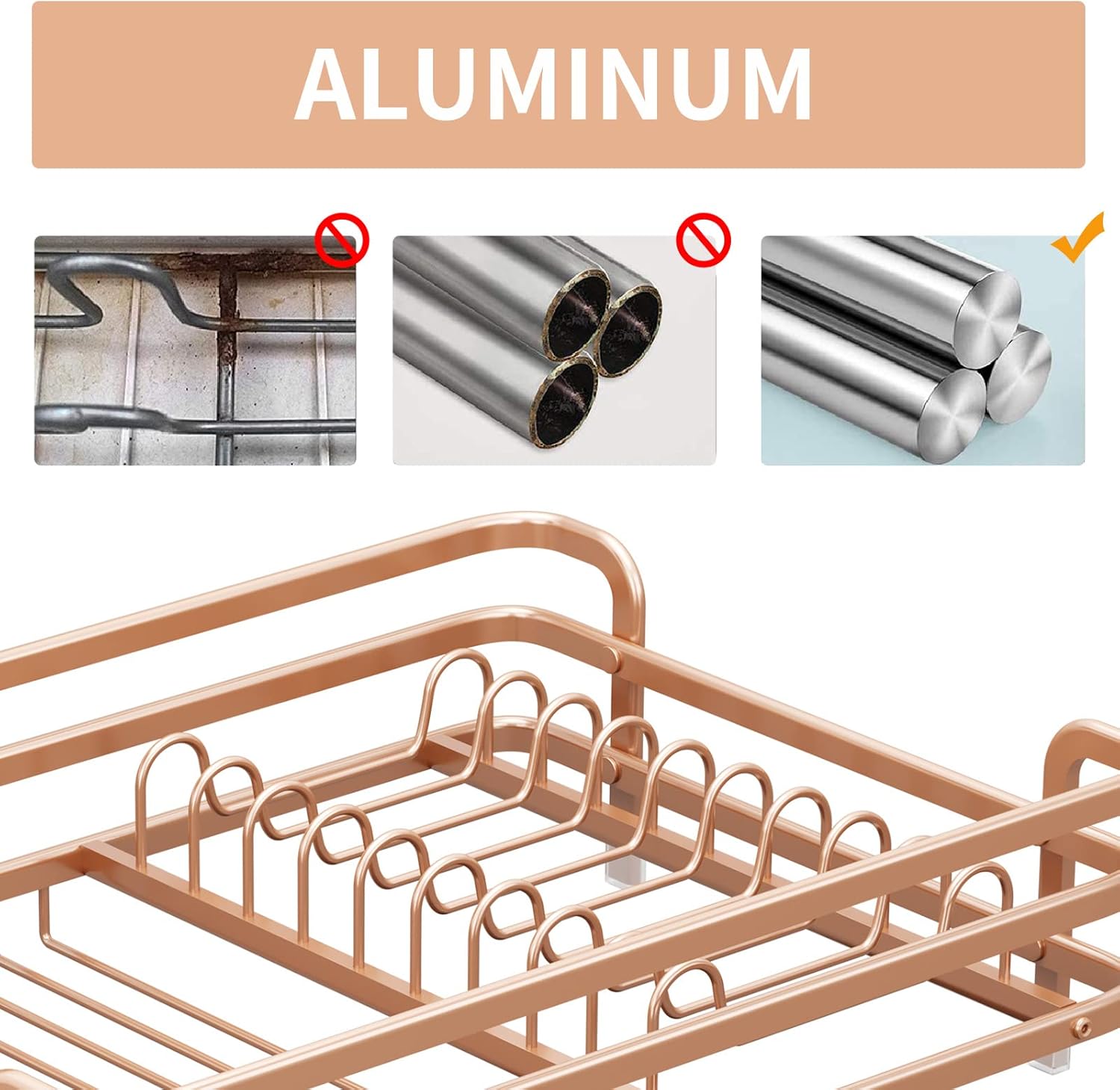 XILIDIA Dish Drying Rack with Drainboard, Aluminum Rust Proof Dish Dryer Rack with Removable Cutlery Holder and Drain Strainers for Kitchen Counter