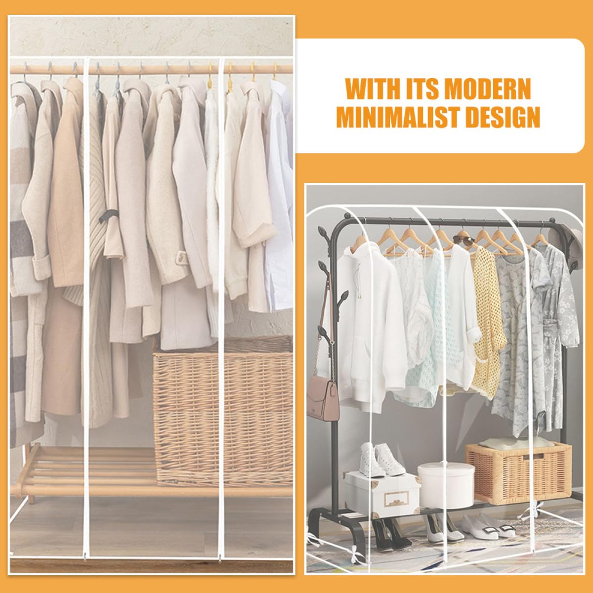 Artibetter Copri Abiti Antipolvere Trasparente per Stendibiancheria, Leggero e Portatile in Plastica dal Design Semplice, per Uso Domestico e Armadi