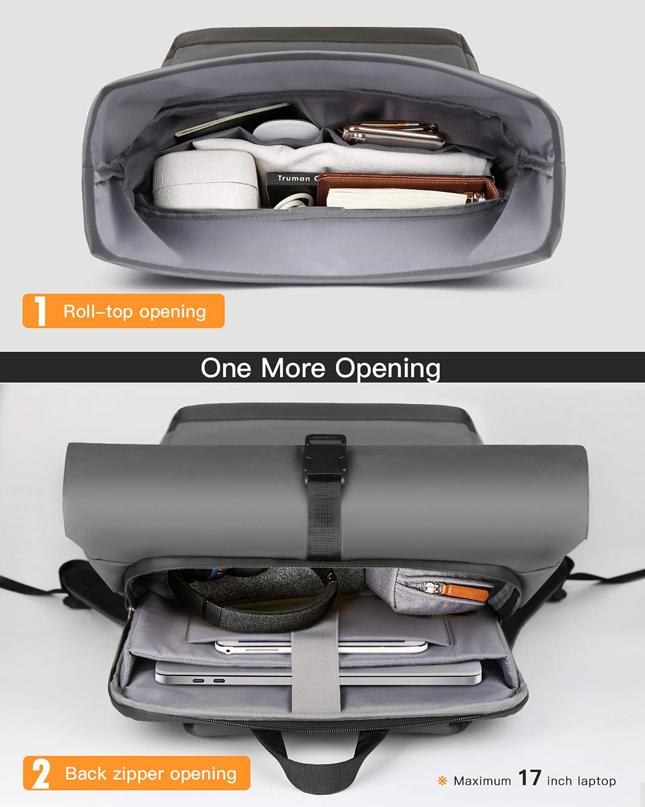 Inateck RollTop plecak męski, damski, 25 l – 30 l, plecak rowerowy, plecak szkolny, na uczelnię, na rower, czas wolny, do pracy, sport, podróże, na rower, stylowy plecak z kieszenią na laptopa 17 cali