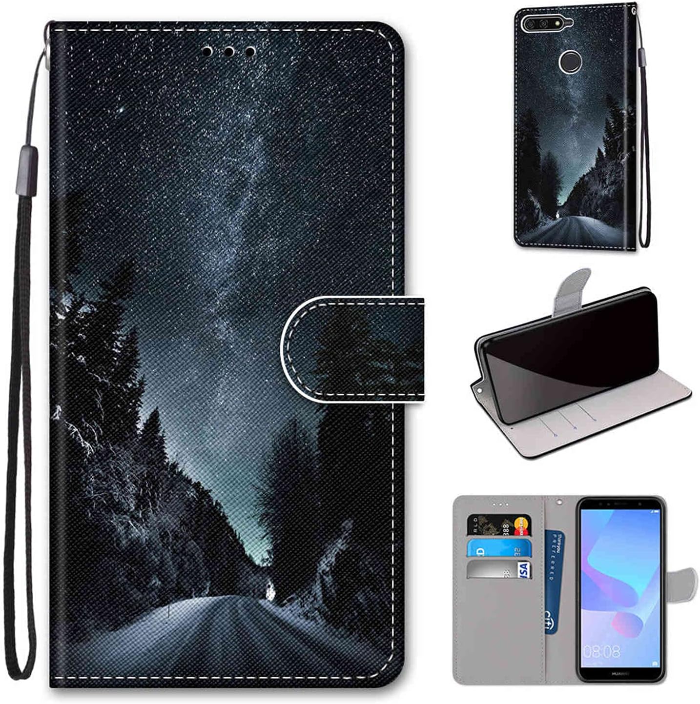 TOMYOU Funda Huawei Y6 2018 con Tapa, Funda Libro Honor 7A Billetera Ranuras Tarjeta, Funda Movil Huawei Y6 2018 Magnético Carcasa para Huawei Y6 2018 / Honor 7A Funda con Tapa