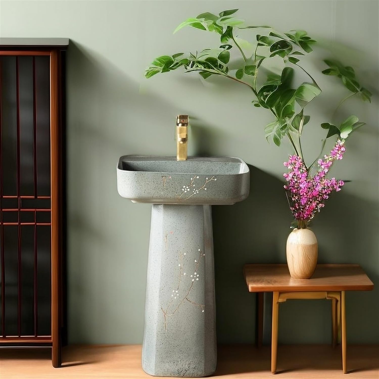 Washing table Column Washing table Chinese vintage pedestal sink, ceramic pedestal pedestal bathroom sink, 2 piece bed set sink, outdoor atrium dressing table container sink art face wash basin indoo