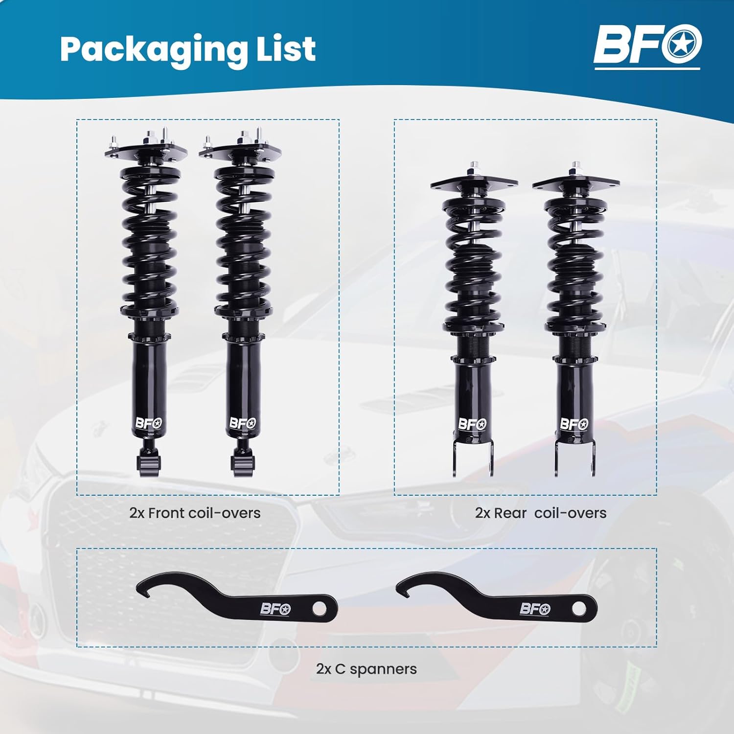 BFO Coilovers for Nissan 370Z RWD 2009+, for INFINITI G37 RWD 2009-2015, Height Adjustable Coilovers Suspension Kit, Preset Damping Shock Absorber Struts, Lowering Kit Black