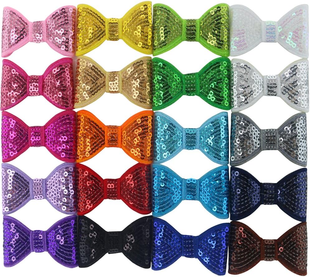 2 Inches Baby Hair Bows For Girls Sequin bow Boutique Appliques With Alligator Clips For Headbands Teens Toddler Children Set Of 20