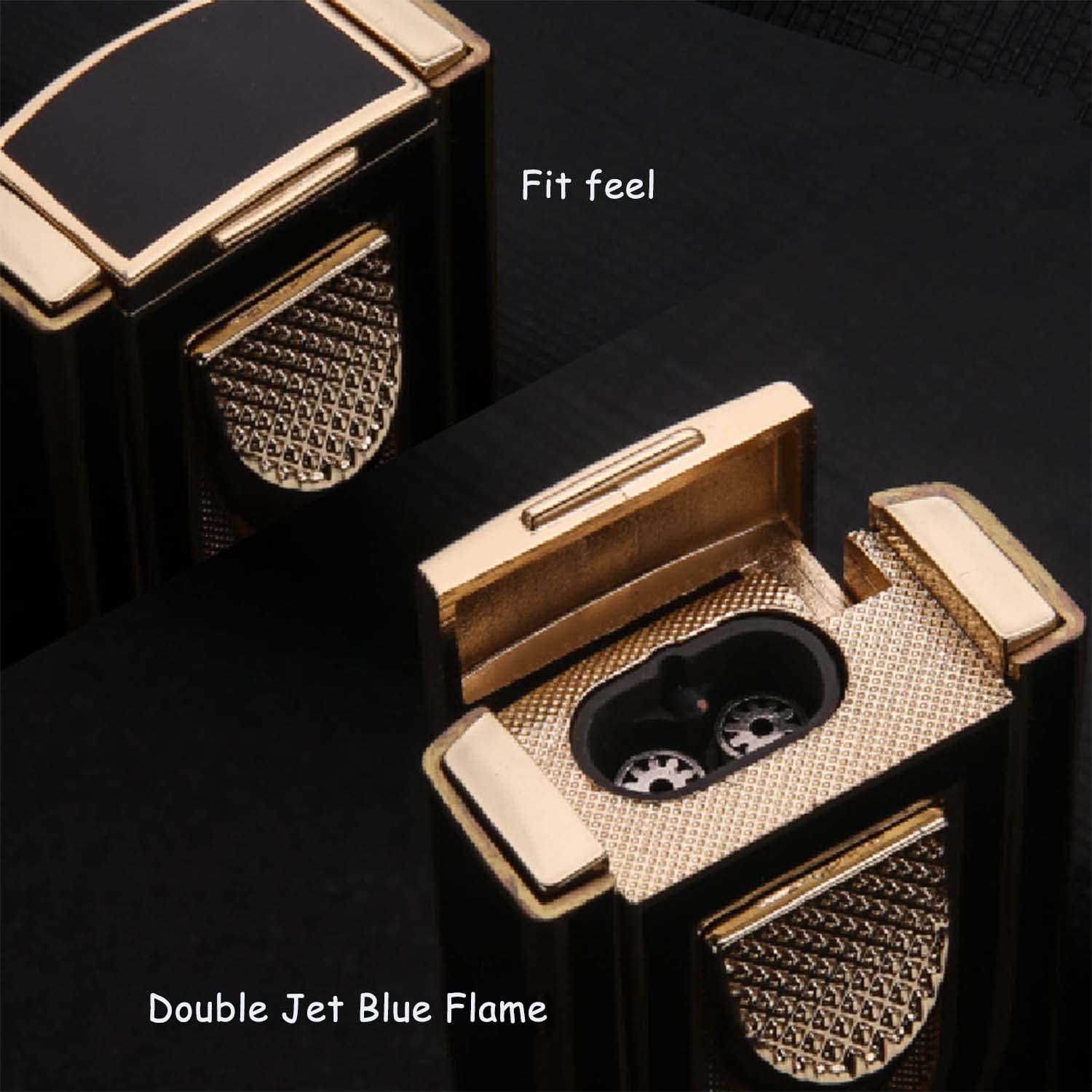 2PCS Briquet Cigare Flamme Bleue à Double Jet avec Fenêtre de Carburant Visible Cigare Punch Idée Cadeau Amoureux Clients Amis