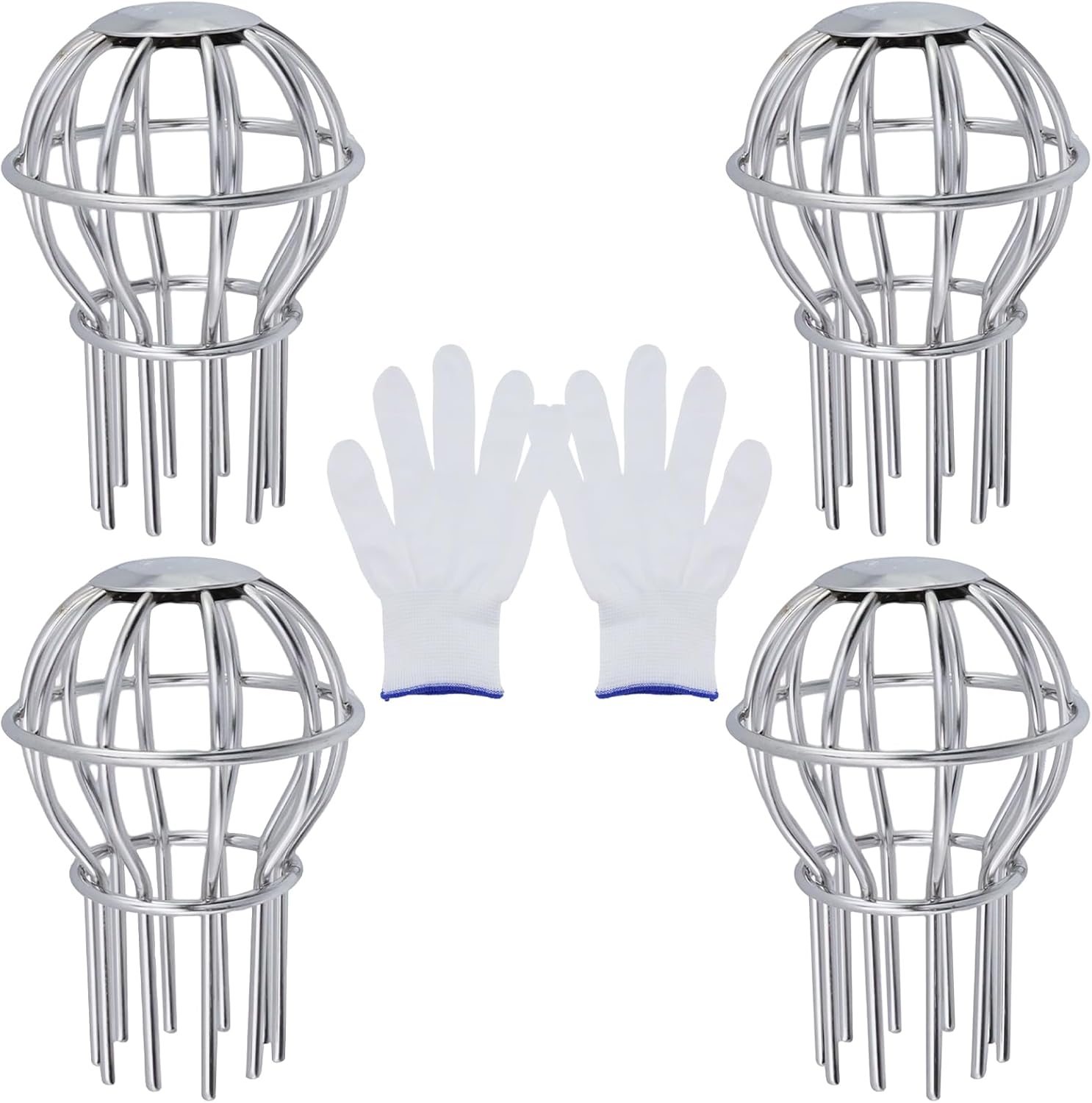 Wealrit Stainless Steel Downspout Leaf Filter, 4 PCS Gutter Leaf Guard Strainer Mesh Cover Round Downspouts,Debris Protector for Stops Leaves Seeds Drainage Ditch Gutter Cleaning Tool（5.2" x 3.94"）