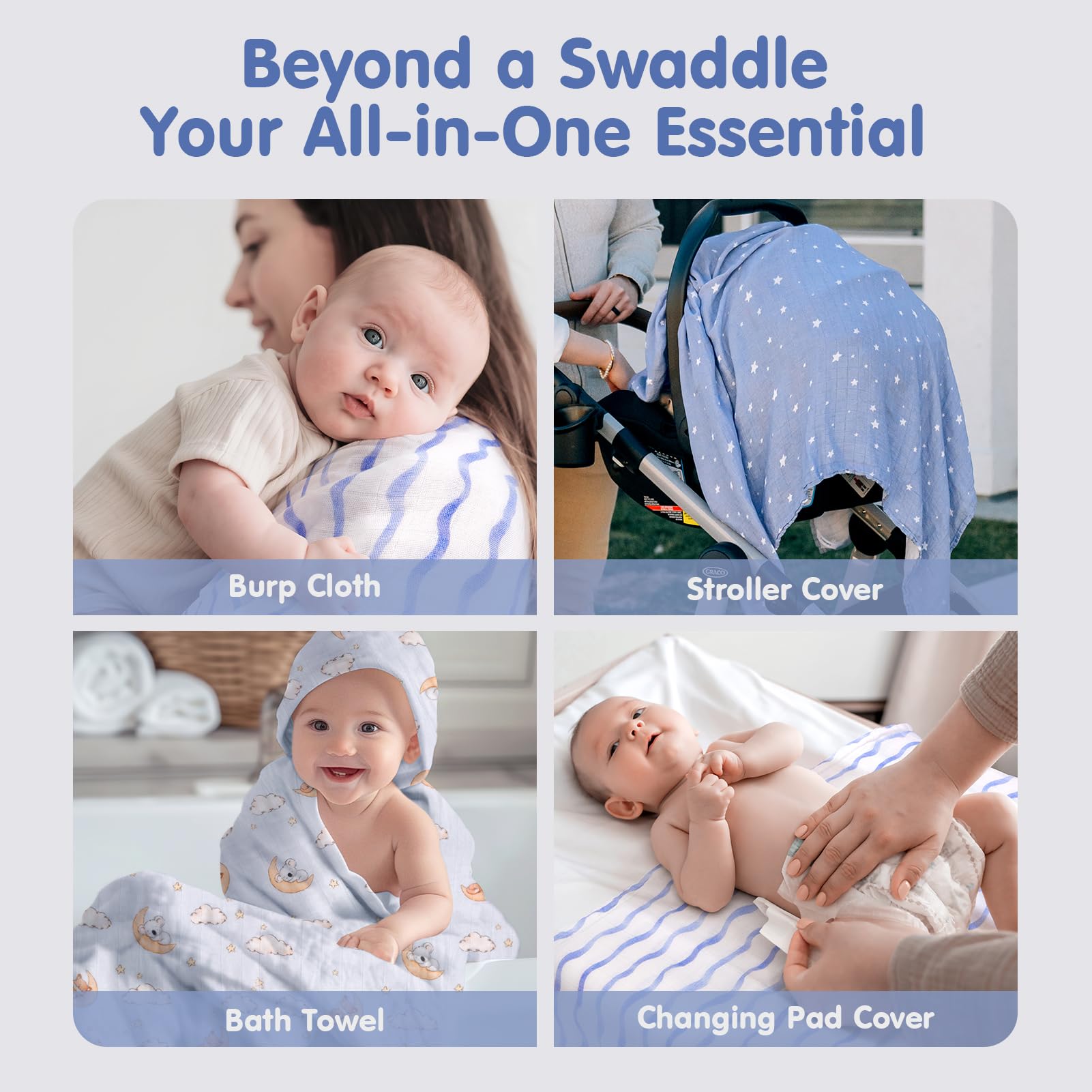 hahaland Mussole Neonato Bambù 100% Naturale Set di Copertina 120x120cm & 2 Pz 100x95cm Swaddle Morbido Assorbente