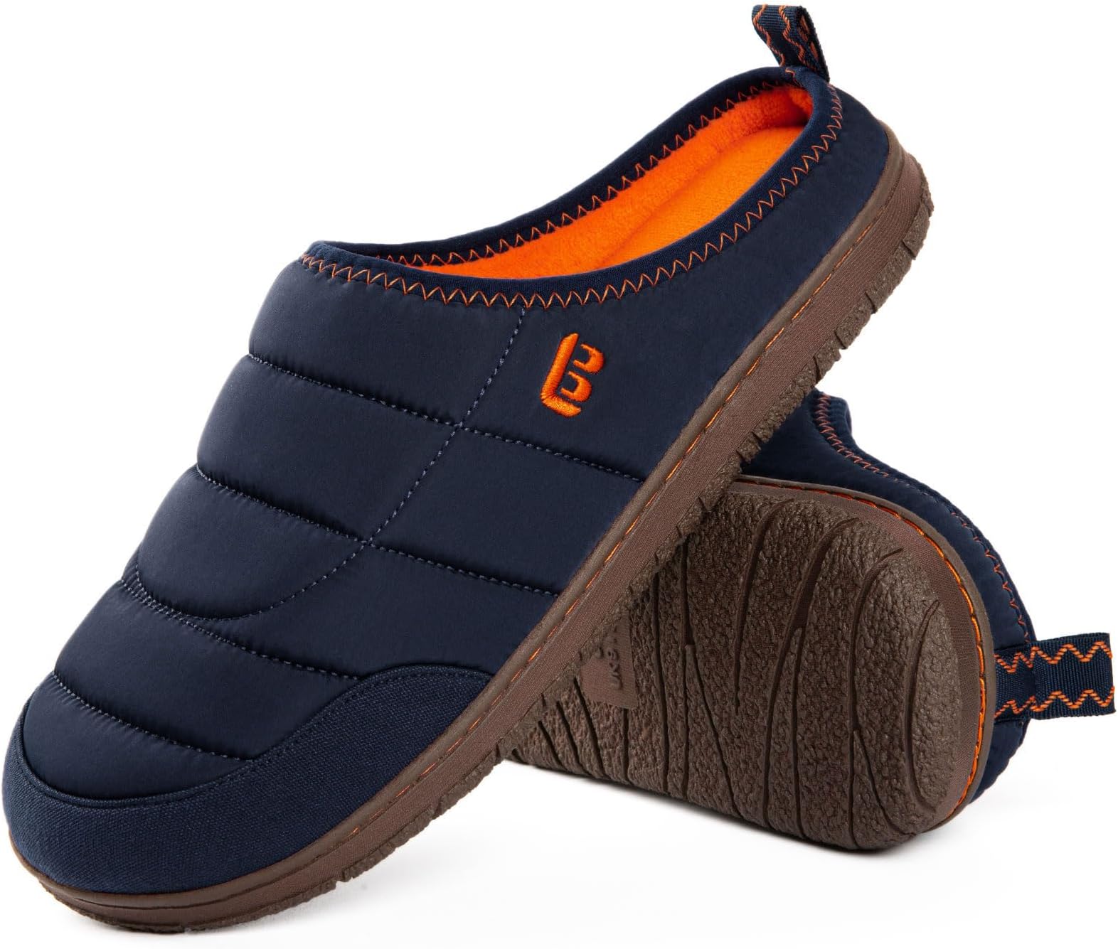 LongBay Mens Slip on Slippers Two-Tone Indoor Outdoor House Shoes Memory Foam Camping Garden Down Clogs