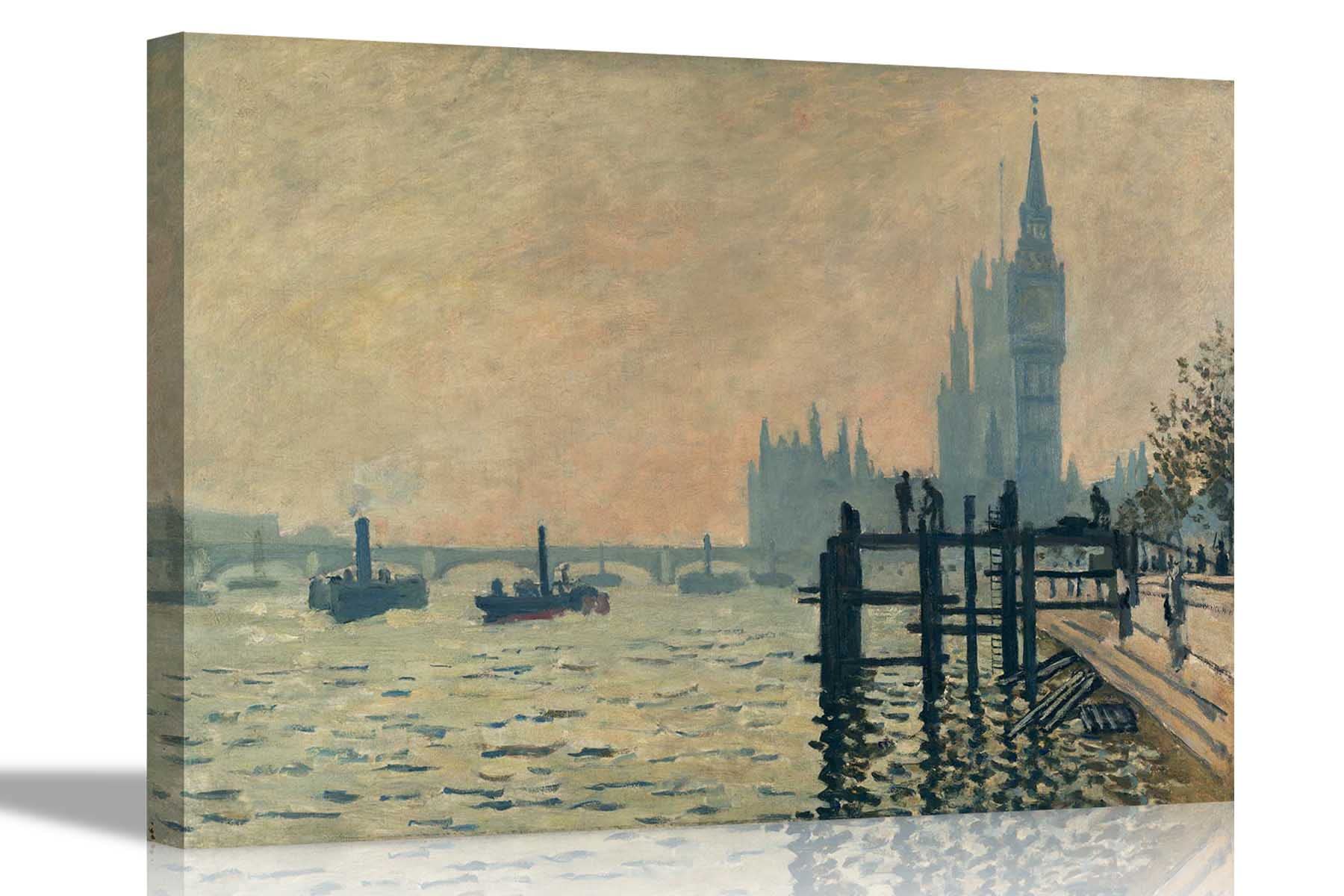 Artley Prints Thames Below Westminster The By Claude Monet Canvas Pictures Framed Prints Wall Art Home Office Framed Hanging Art Large 86 X 61Cm (34 X 24 Inches)