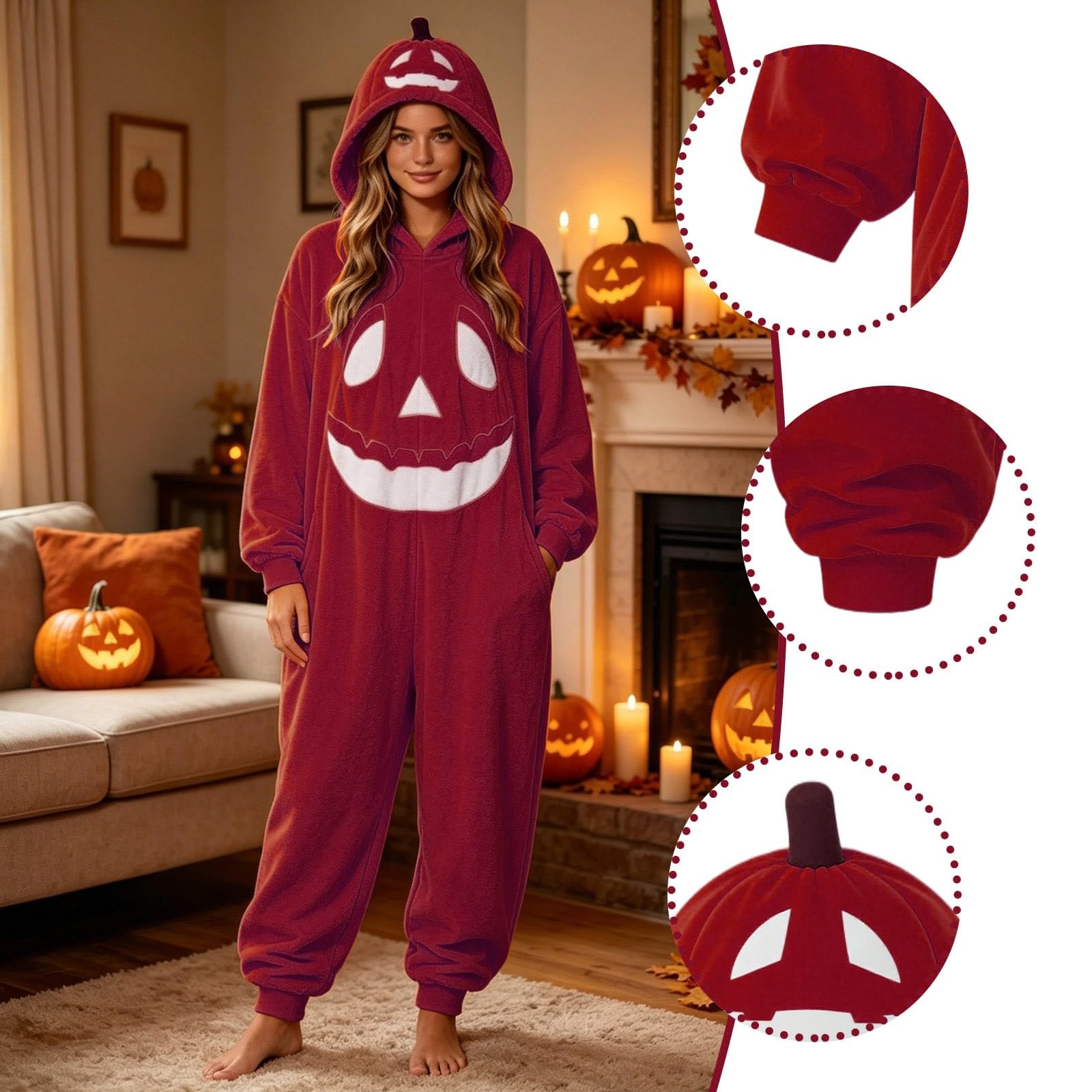 Generisch 2026 - Pigiama per adulti con cappuccio, motivo: zucca, perfetto per feste di Halloween, serate di trucchi o trucchi e servizi fotografici