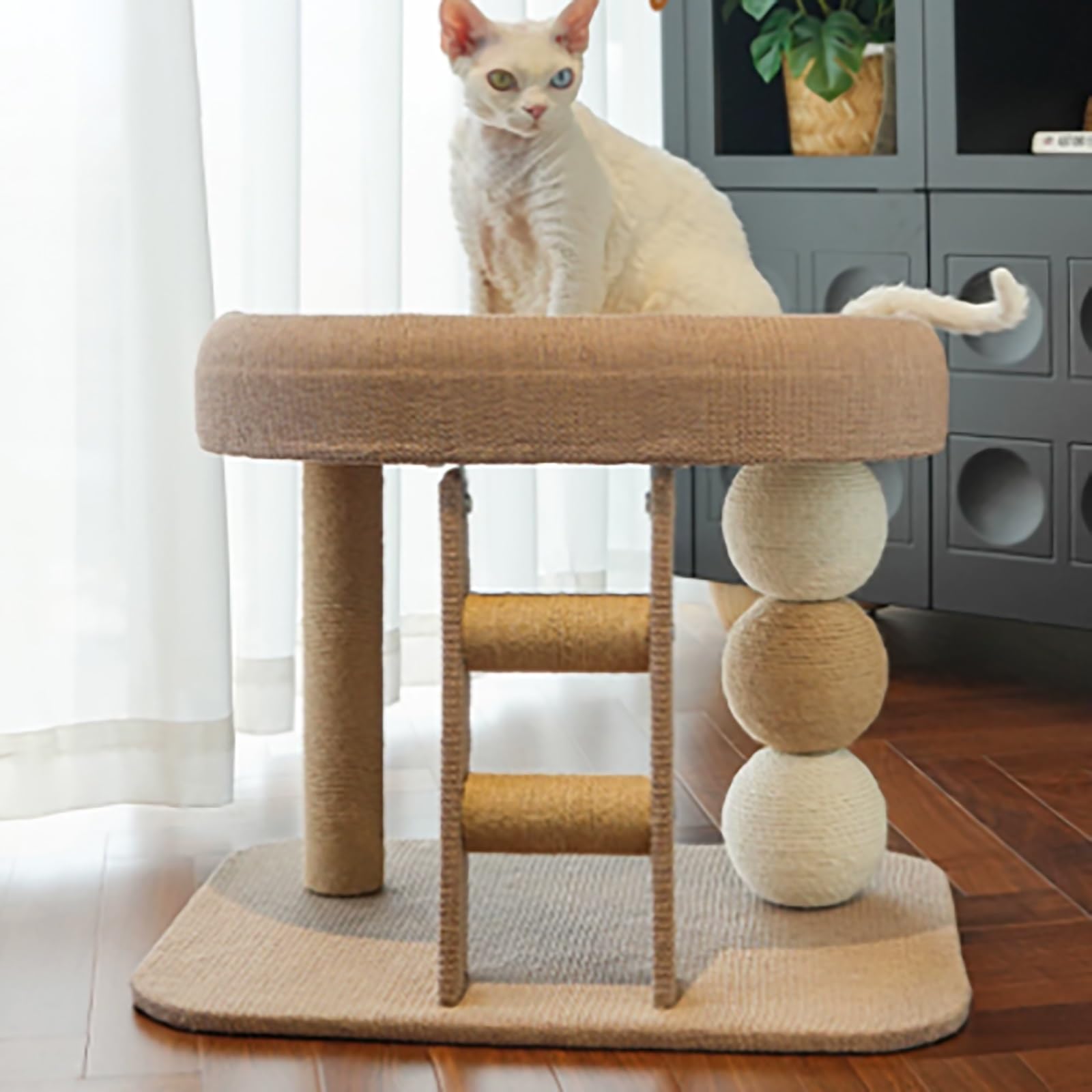 Albero Tiragraffi Salvaspazio con Gioco Interattivo E Scaletta, Centro Attività per Gatti A Basso Profilo per Interni