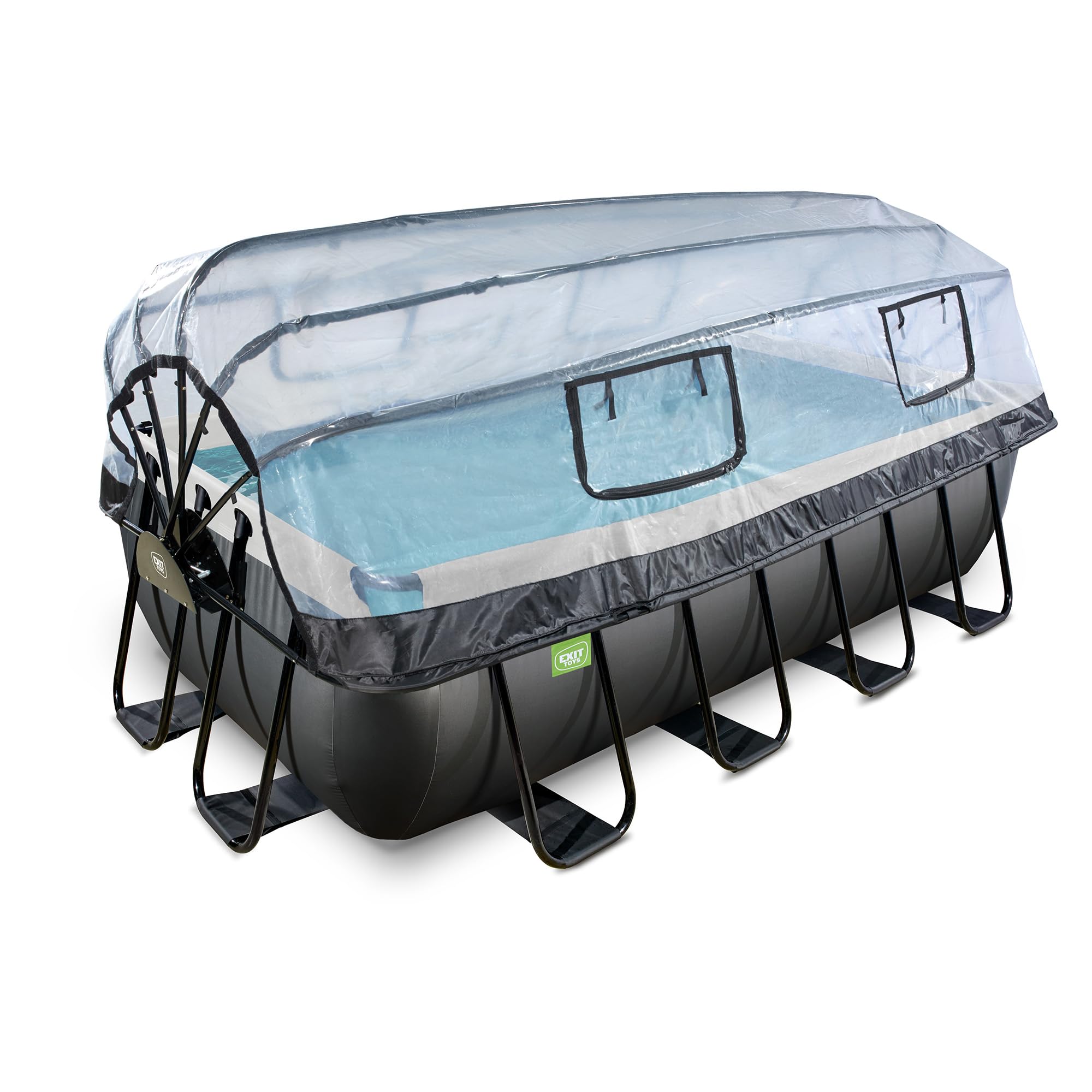 EXIT Toys Piscine Hors Sol Rectangulaire 400 x 200 x 100 cm avec Pompe à Sable – Piscine Tubulaire pour Jardin – Couverture avec Fenêtres – TÜV CE en 16582 – Black Leather – Noir