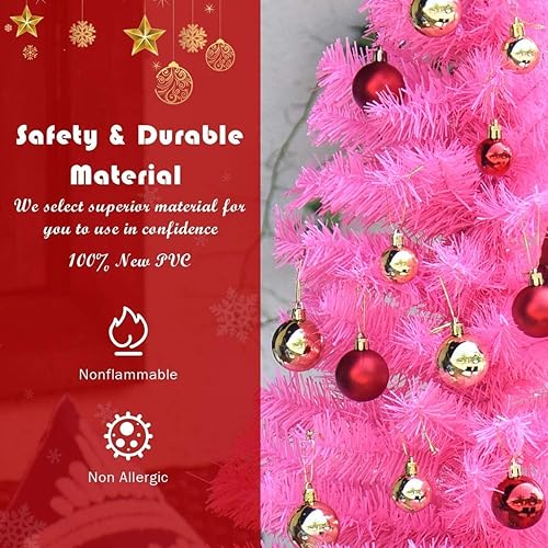 Miniatura 7 de Generic CHEFJOY - Árbol de Navidad artificial rosa, árbol de Navidad completo de 3 pies con base resistente, 116 puntas de ramas con bisagras sin