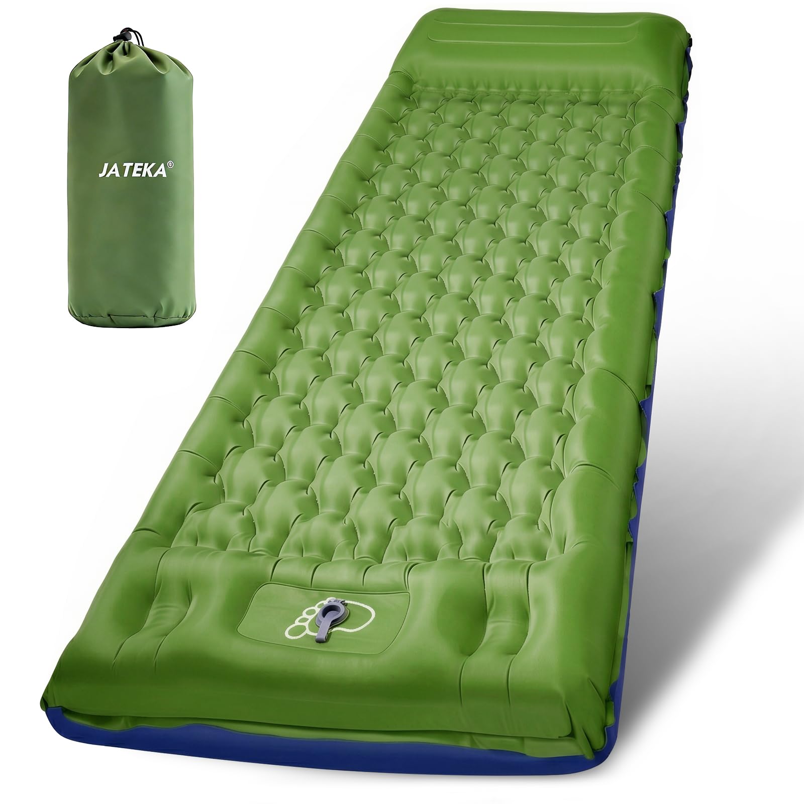 JATEKA Materassino Campeggio Singolo Gonfiabile Extra Largo 83cm, con Cuscino Integrato 16cm, Ultra Leggero e Pieghevole, Materasso Gonfiabile con Pompa a Pedale, per Trekking e Viaggi, Blu e Verde - 2