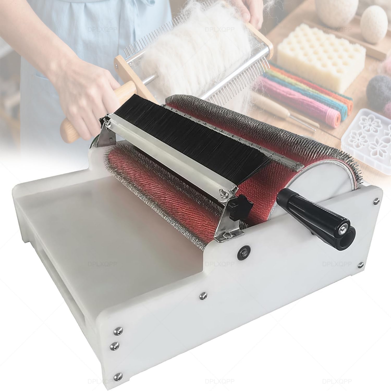 Jybnbbe Size_name Manual Wool Carding Machine, Fiber Blending Drum Carder For Spinning, Felting & Knitting, Stainless Steel Needles, No Electricity Needed (20Cm/8Inch)