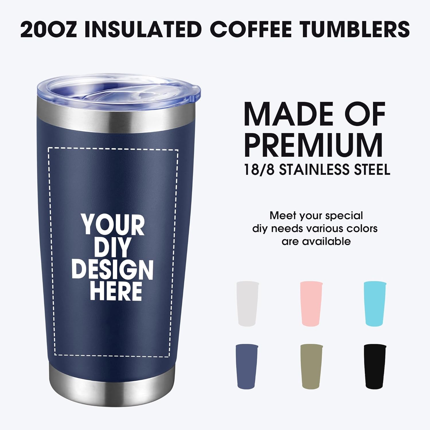 Personalized Custom Tumbler Print in USA 24 Pcs 20oz Stainless Steel Coffee Cup with Lid & Straw Double Wall Insulated Tumbler with Colorful Text Logo Photo - Image 2