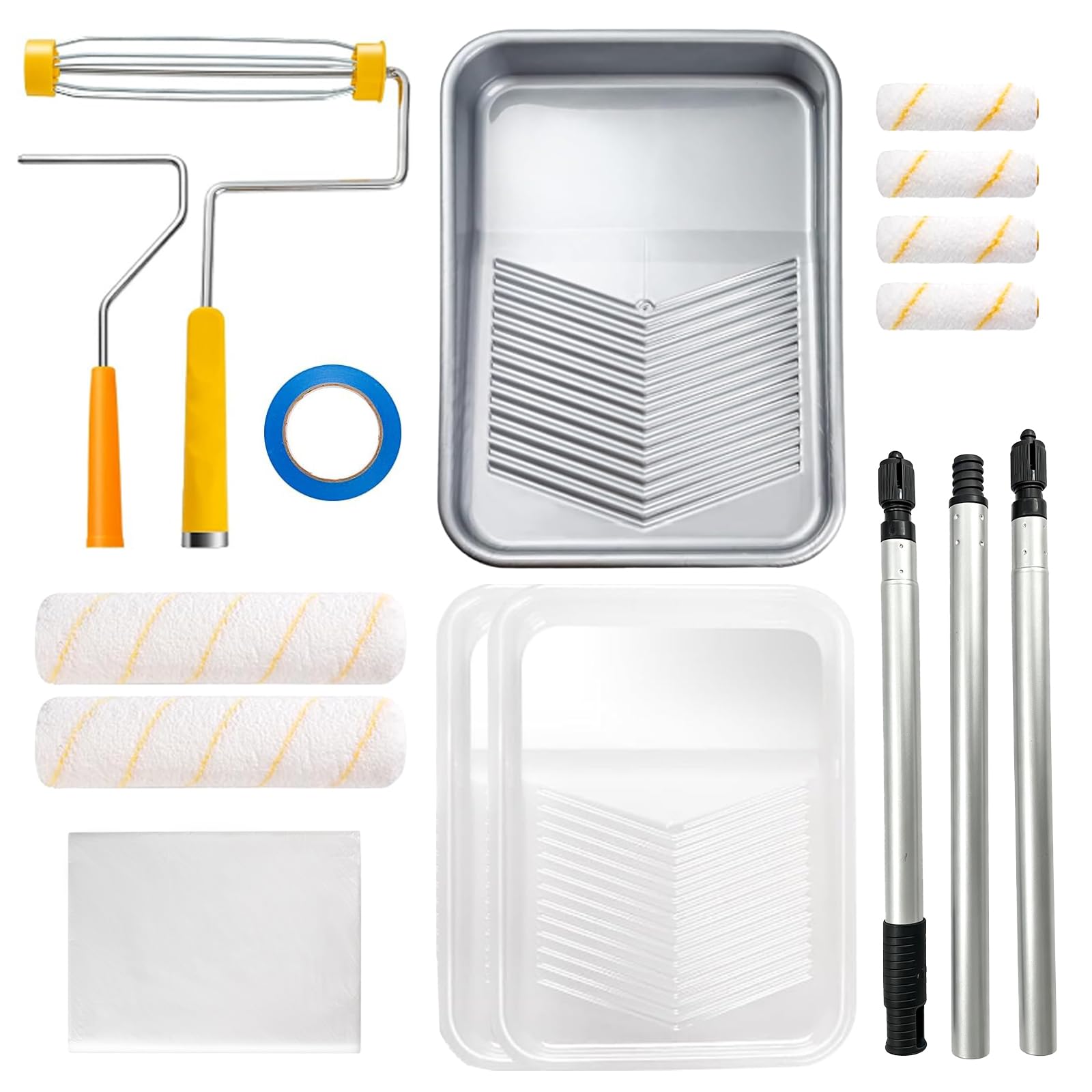 YiBaiBrush 14 PCS Paint Roller Kit with Extension Pole, 9 Inch 4 Inch Paint Rollers, Paint Tray Liners, Paint Roller Set for Painting Walls & Ceilings