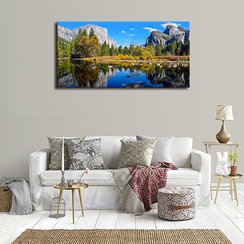 Miniatura 3 de Lienzo grande para pared, paisaje de montaña y lago, arte en lienzo sobre el parque nacional de Yosemite, bosque verde, lago azul, agua, arte