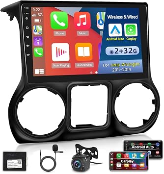 for Jeep Wrangler 2011-2014 with Wireless Apple Carplay and Android Auto, 2+64G 10.1 Inch Touchscreen Android Car Radio, DSP/Multiple UI/GPS/WiFi + AHD Backup Camera