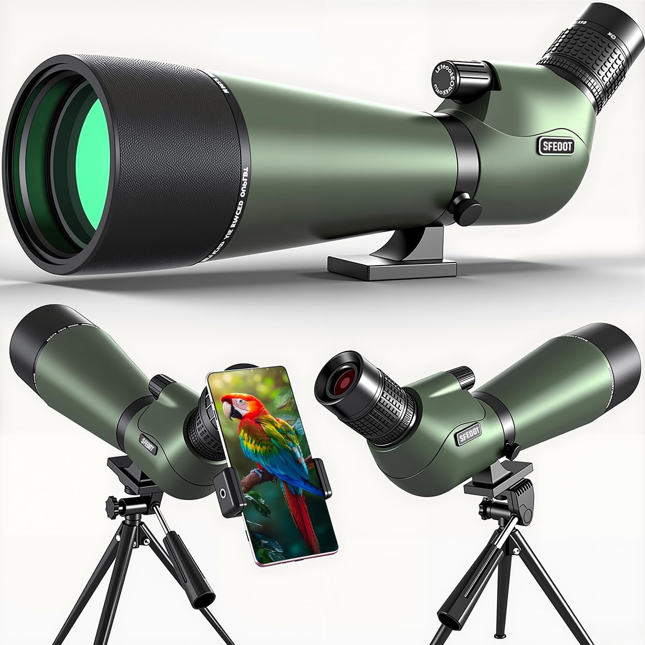 Spotting Scope 25-75x80 HD with Tripod Carrying Pouch and Quick Cell Phone Holder, Clear Image with BAK4 Prism Spotting Scopes for Target Shooting, Bird Watching, Hunting, Wildlife Viewing（Green）