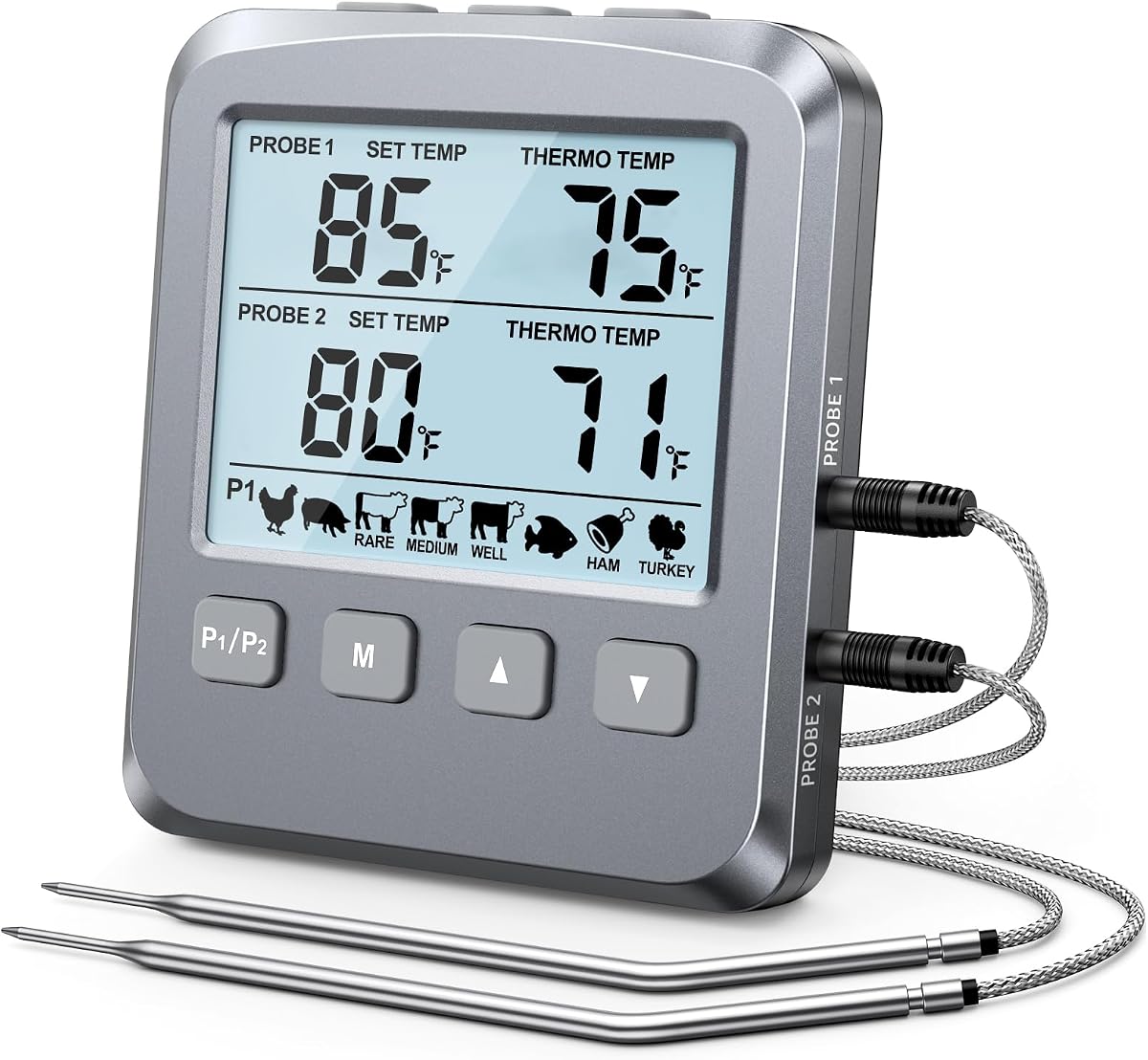Dual Probe Meat Thermometer Digital for Cooking, Grilling & Smoking | Large LCD Backlight & Alarm, Kitchen Food Grill Thermometer, Smoker Accessories for BBQ Oven Oil Fry, Gifts for Men Dad