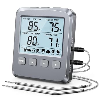 Dual Probe Meat Thermometer Digital for Cooking, Grilling & Smoking with Large LCD Backlight & Alarm, Kitchen Food Grill Thermometer, Smoker Accessories for BBQ Oven Oil Fry, Gifts for Men Dad