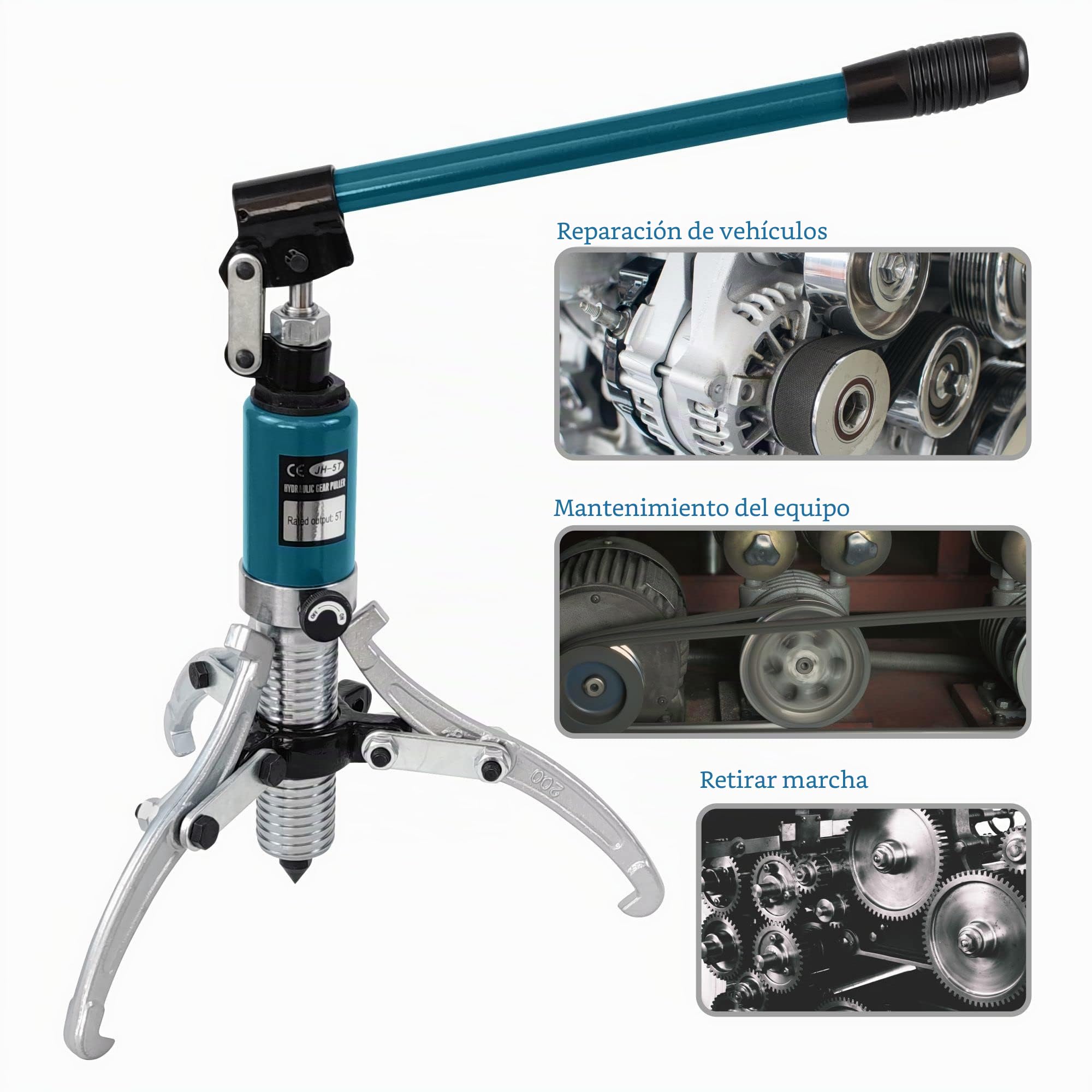 AMZCNC Extractor de rodamientos hidráulico 10T 2 3 brazo 250 mm 360° cabezal giratorio | Para talleres de automóviles mecánicos rodamientos de rueda cubos poleas engranajes bridas ejes de transmisión desmontar