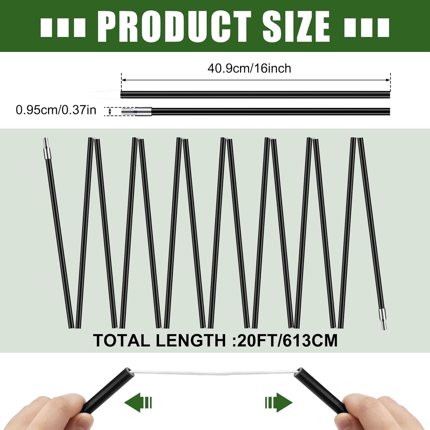 Yaocom Fiberglass Tent Poles Replacement Pre Assembled Black Tent Poles Camping Rod Parts for Hiking Outdoor Camping Backpacking