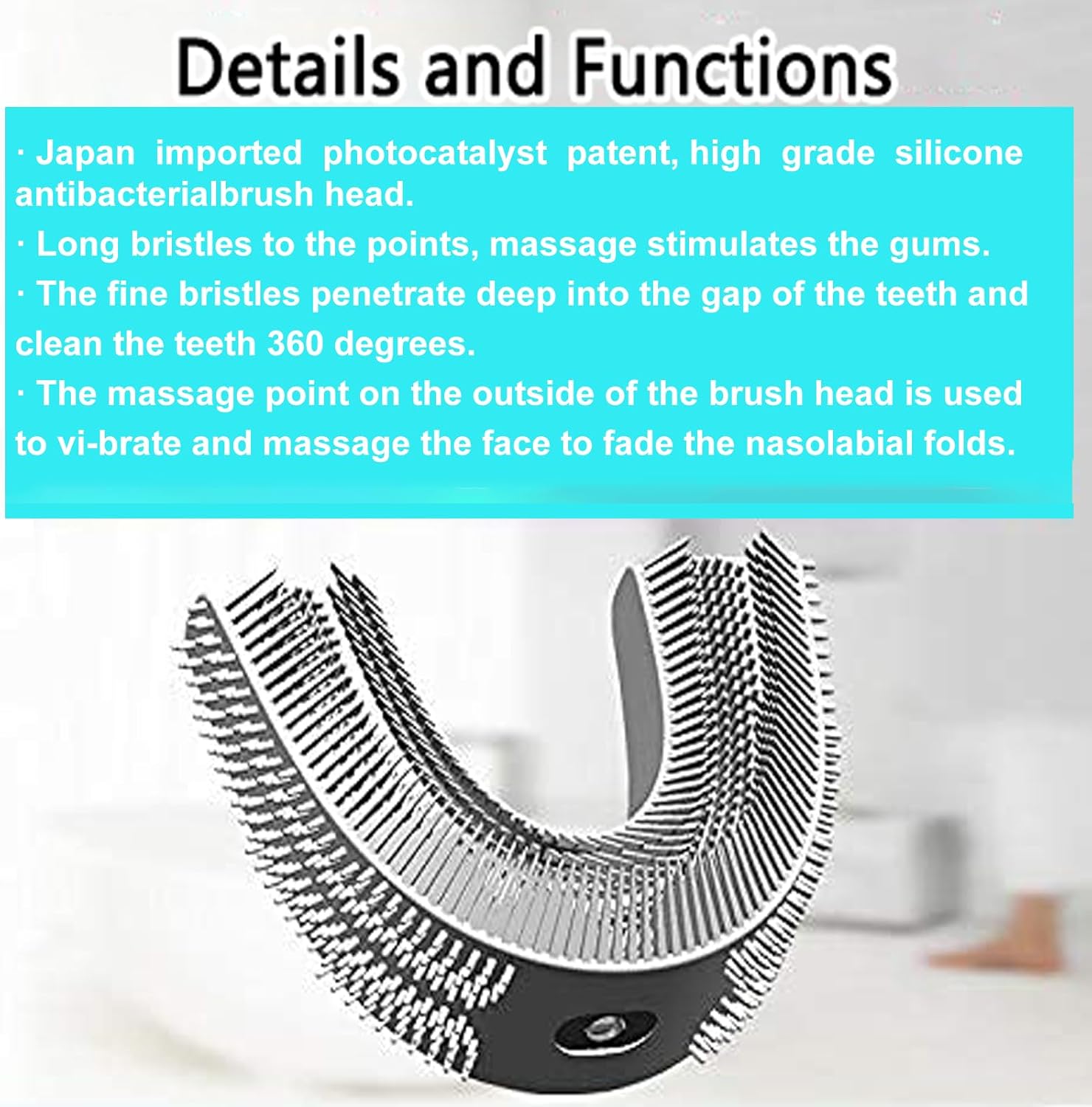 U-Shaped Toothbrush and 2 Replacement Heads for Adult Ultrasonic Toothbrush for Teeth Whitening