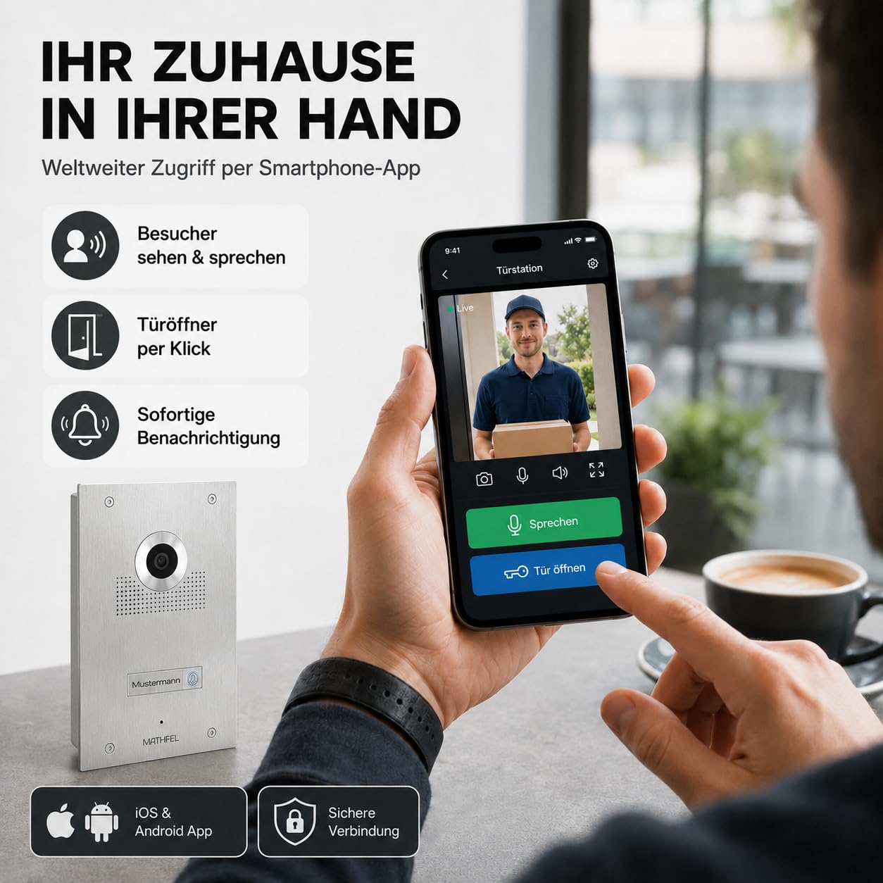 MATHFEL Video Türsprechanlage in Silber, Klingel mit Kamera und 10'' Monitor, Türklingel mit Kamera und Türöffner, Ultraweitwinkel 170 Grad Kamera, Gegensprechanlage mit WLAN Full HD 2MP