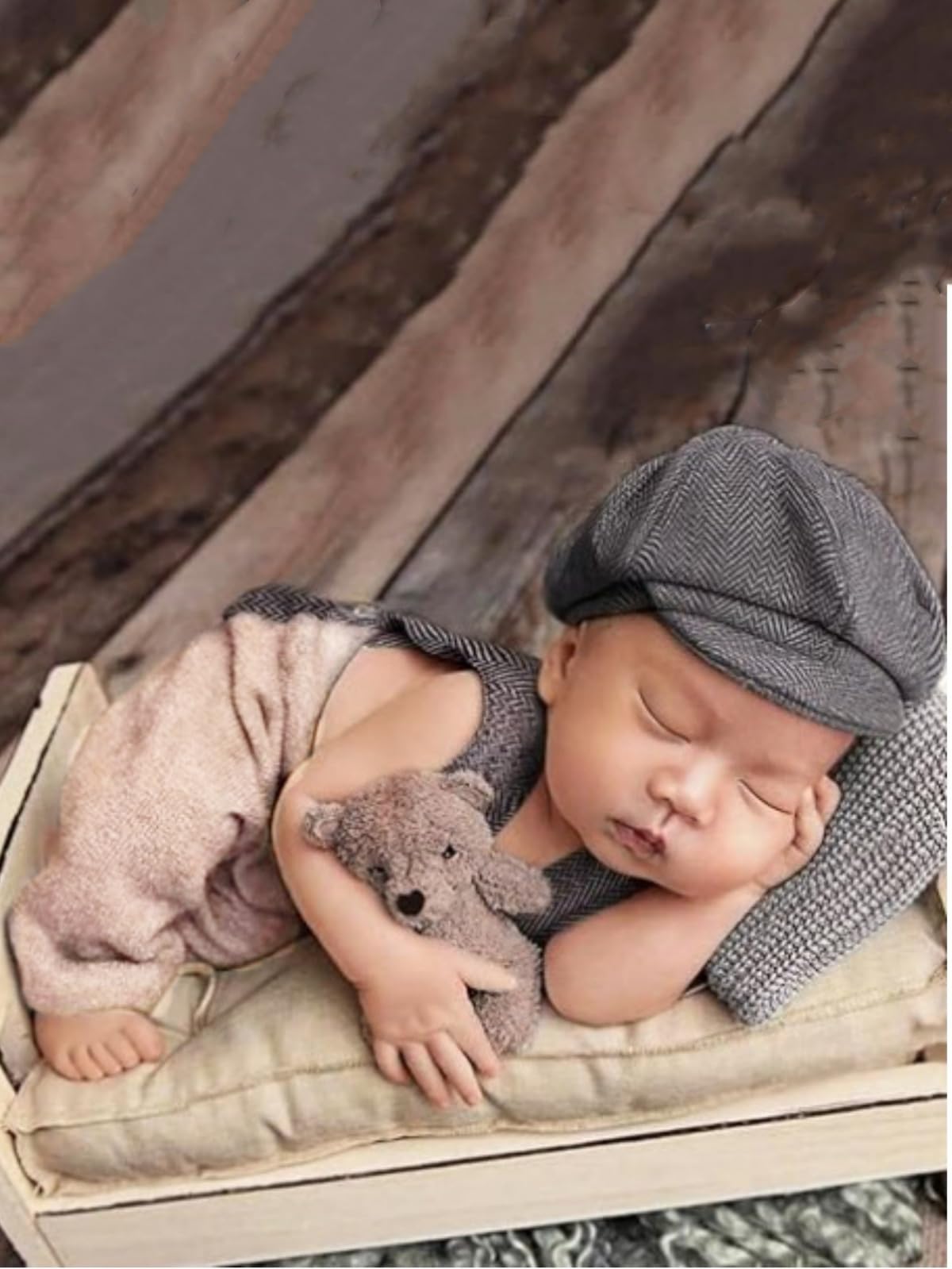 Vomdrok Newborn Photography Props: Grey Gentleman Suit with Hat & Suspender Pants - Unisex, Newborn (0-3 months) - Perfect for Baby Photography, Gifts