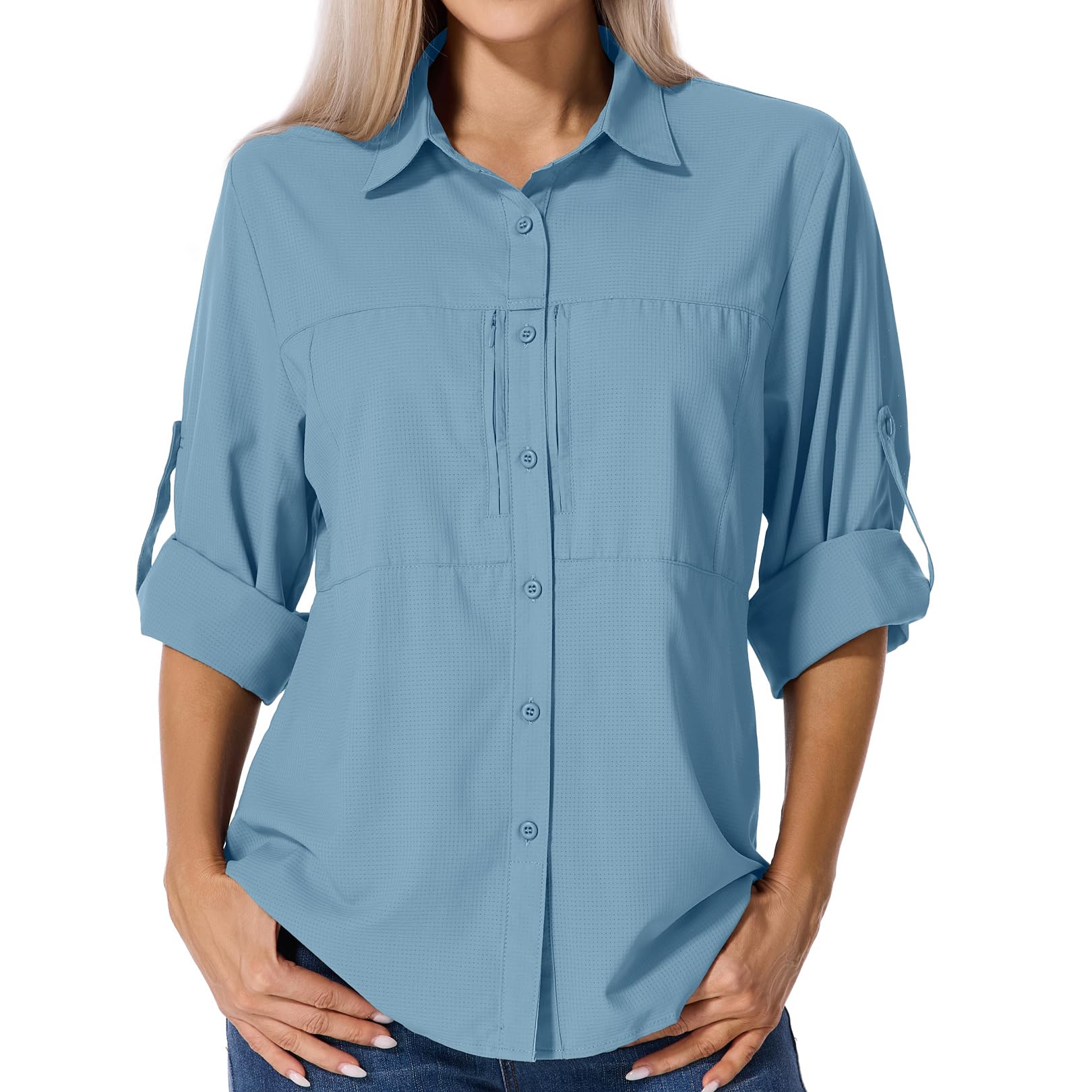 Asfixiado Shirts Damen UV Shirt UPF 50+ Safari Kleidung Wanderbluse Damen Hemdbluse Outdoor Atmungsaktiv Quick Dry Sonnenschutz Langarmshirt Bluse