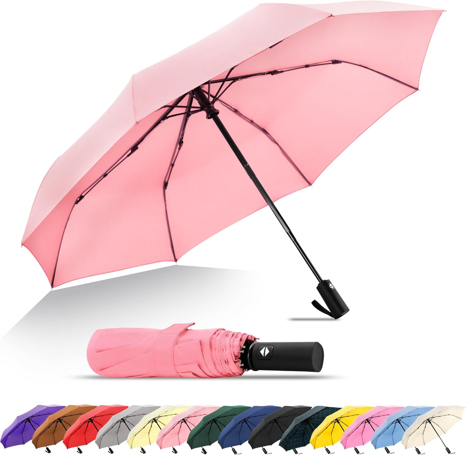 SoulRain Travel Umbrella - Compact Umbrella for Rain - Perfect Large Auto Folding Umbrella - Ideal Car umbrella, Small umbrella, and Travel Companion