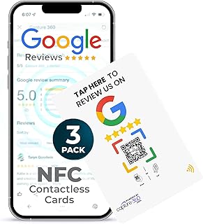 Google Review NFC & QR Tap Card by Capture 360, NFC Instant Review card, All Phones Compatible, Friendly Dashboard, Live Analytics, Reusable Card, Boost Business Feedback (White, 3-Pack Google Cards)