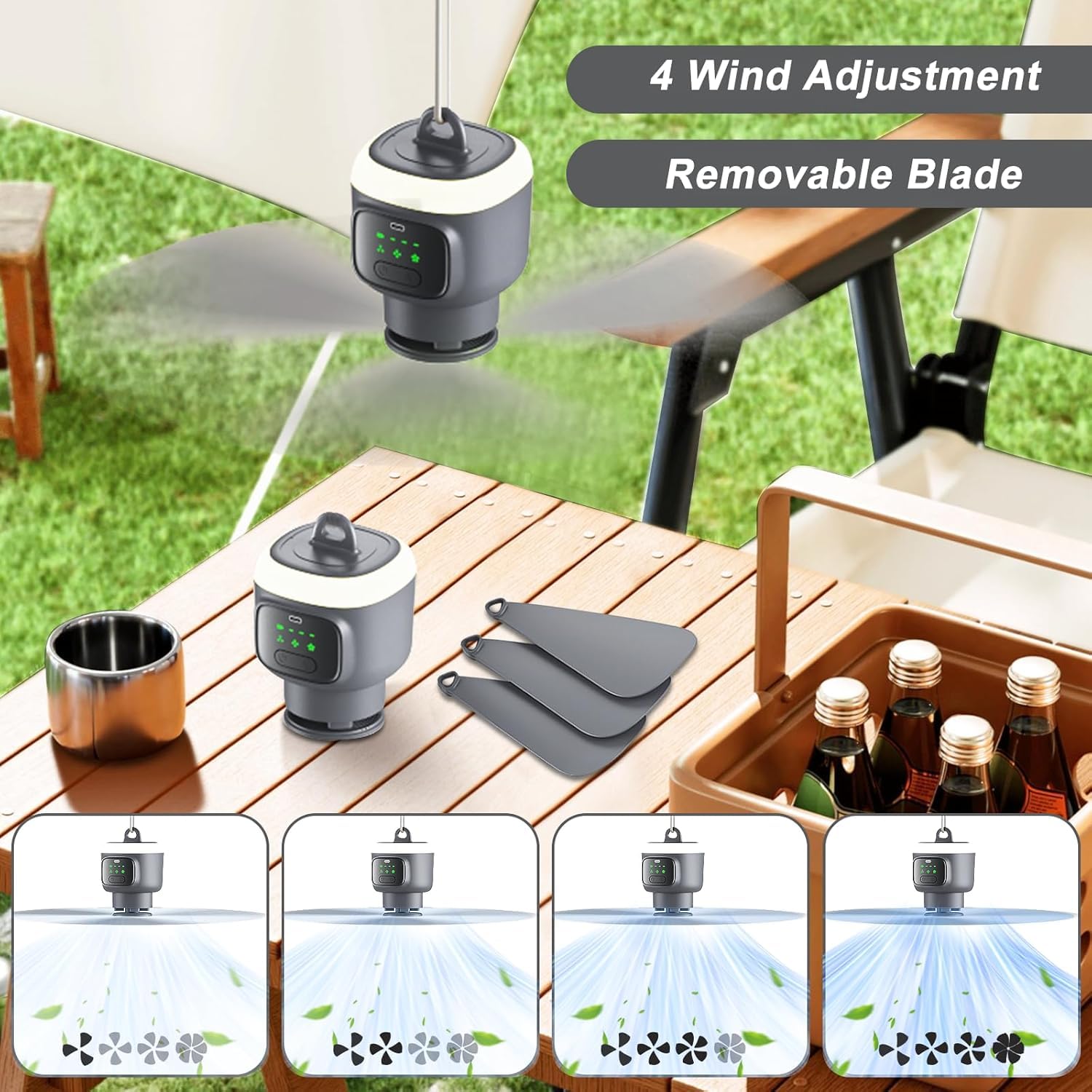 Ventilatore da soffitto a energia solare con illuminazione, ventilatore a LED con lampada da soffitto, dimmerabile, luce ventilatore con telecomando, gancio di sospensione, lampada da soffitto