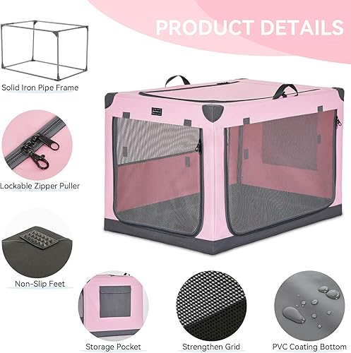 Vista 76 de PETSFIT Jaula plegable para perros, con cubierta de tela ajustable patentada, puertas de malla a prueba de mordeduras y con bloqueo, base Gris