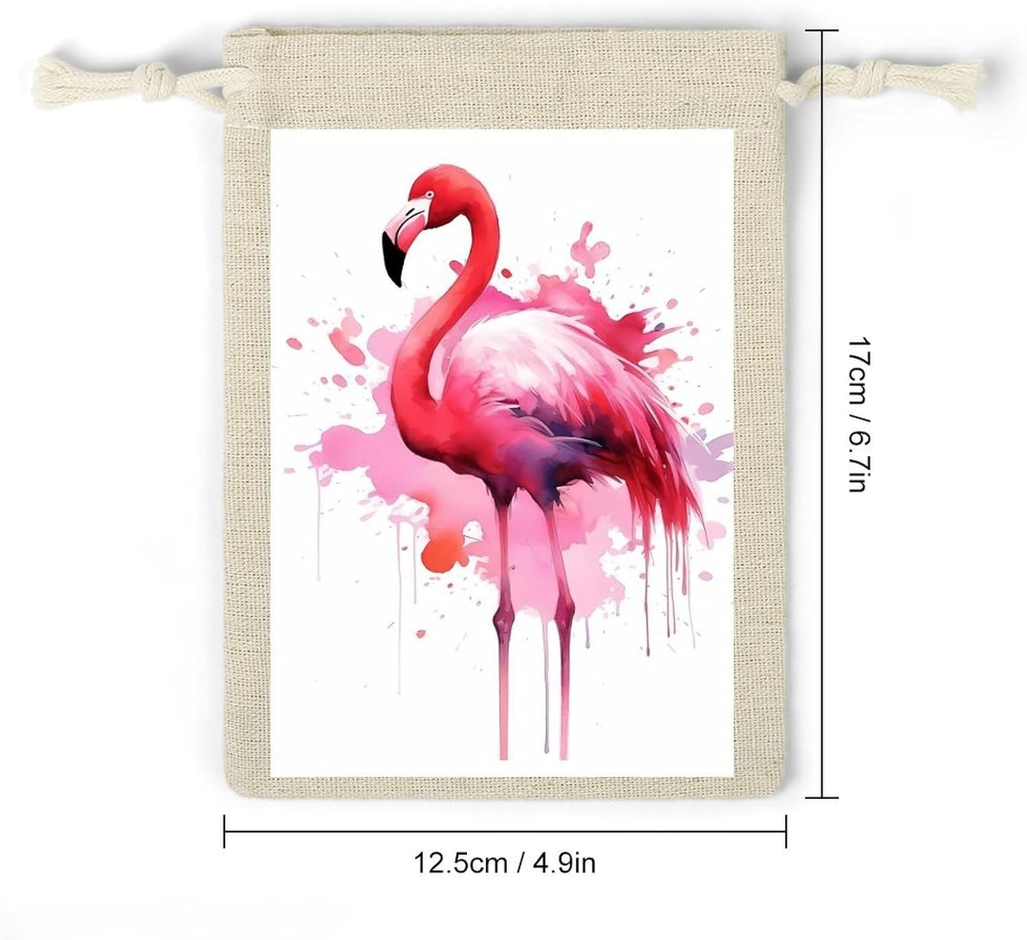 FekiLoot Flamingo Watercolor Cotton Linen Drawstring Bags Pack of 8 image 2