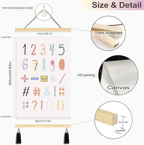 Miniatura 6 de Póster del alfabeto para niños pequeños, ganchos magnéticos para pósteres, lienzos enmarcados de madera, arte de pared, juego de 2 pósteres de 16 x