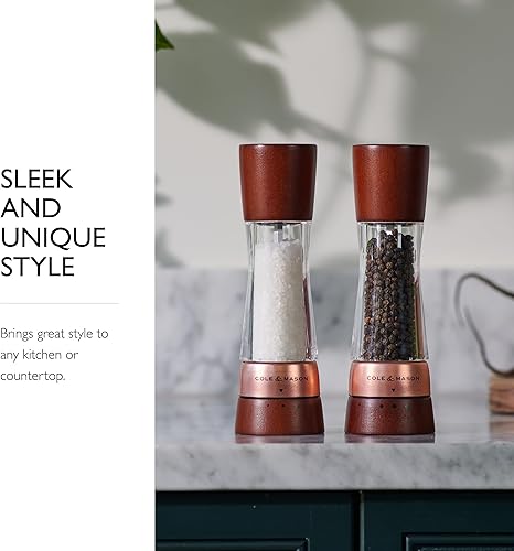 Miniatura 55 de Cole & Mason Derwent - Molinillo de pimienta de precisión gourmet, herramientas recargables para condimentos y especias, ajustes ajustables de Oro