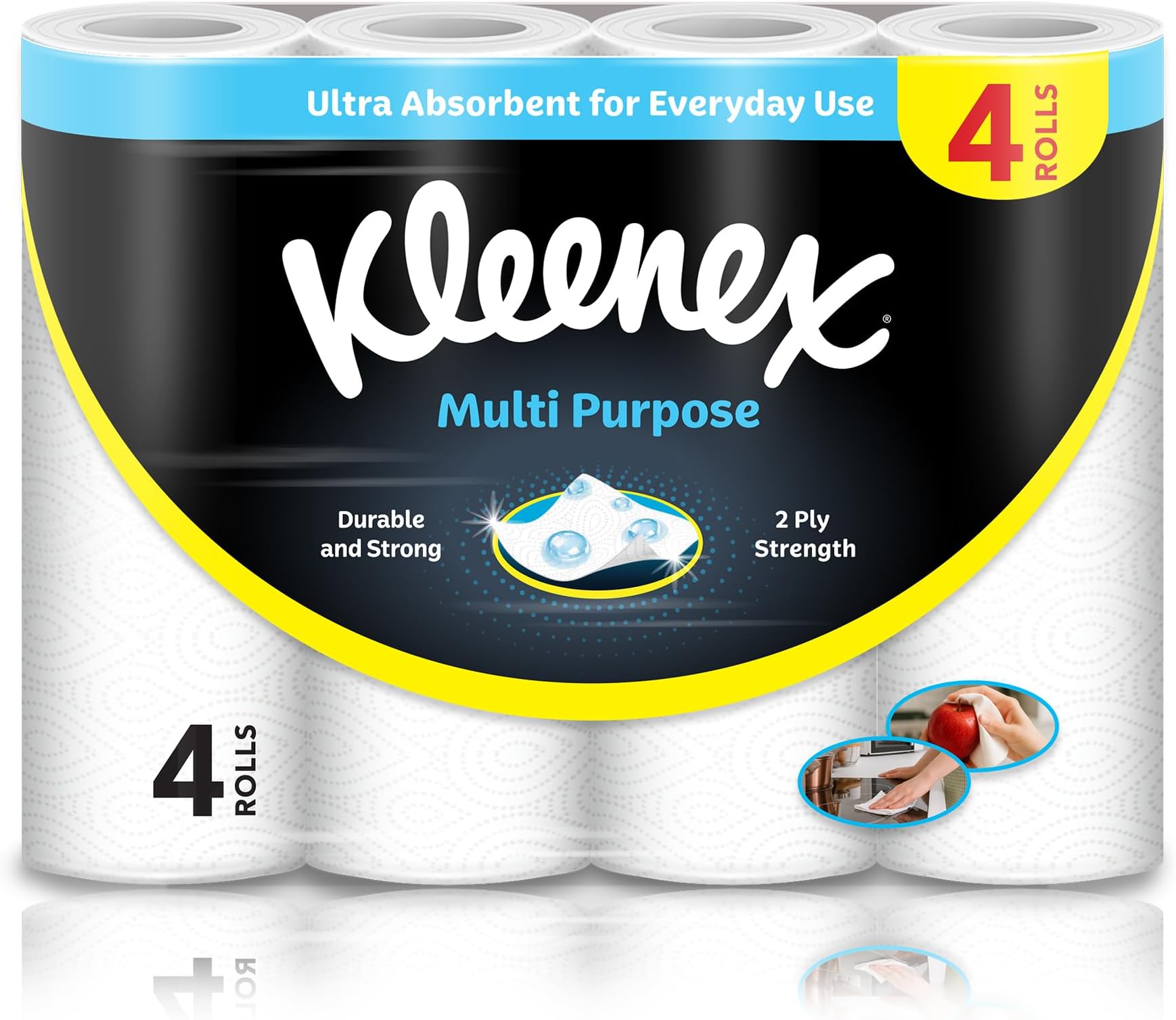 Kleenex Multi Purpose Kitchen Tissue Paper Towel, 2 PLY, 4 Rolls x 40 Sheets, Absorbent Towels for all Surfaces