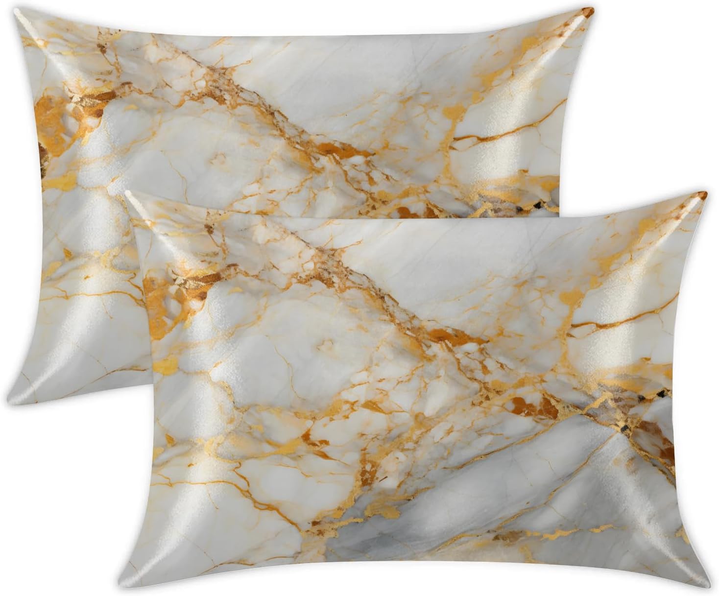 Ioracida White and Gold Marble Texture Satin Pillowcase for