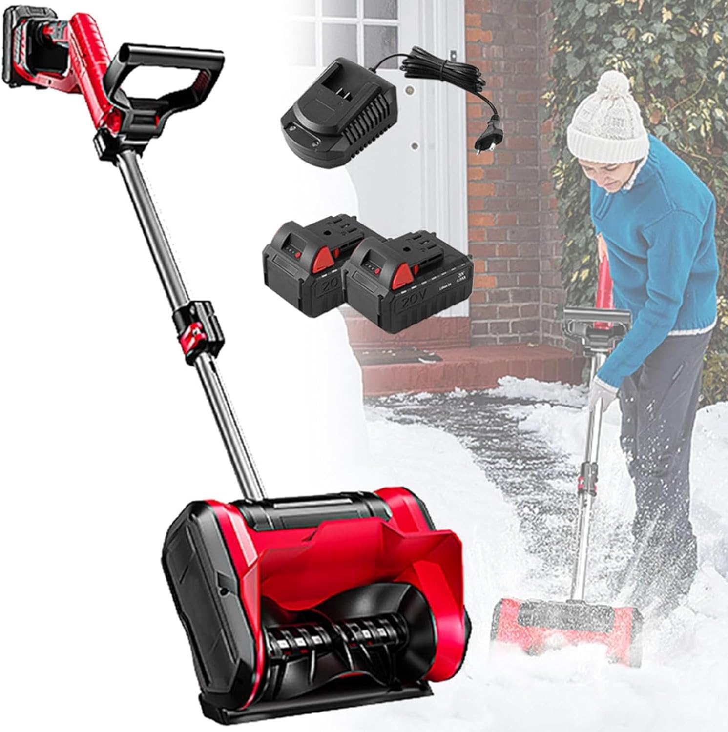 Cordless Snow Shovel, 20V Cordless Electric Snow Blower with Adjustable Front Handle&Telescopic Pole, Snow Thrower with 12in. Width, 6in. Depth for Patio Deck Driveway