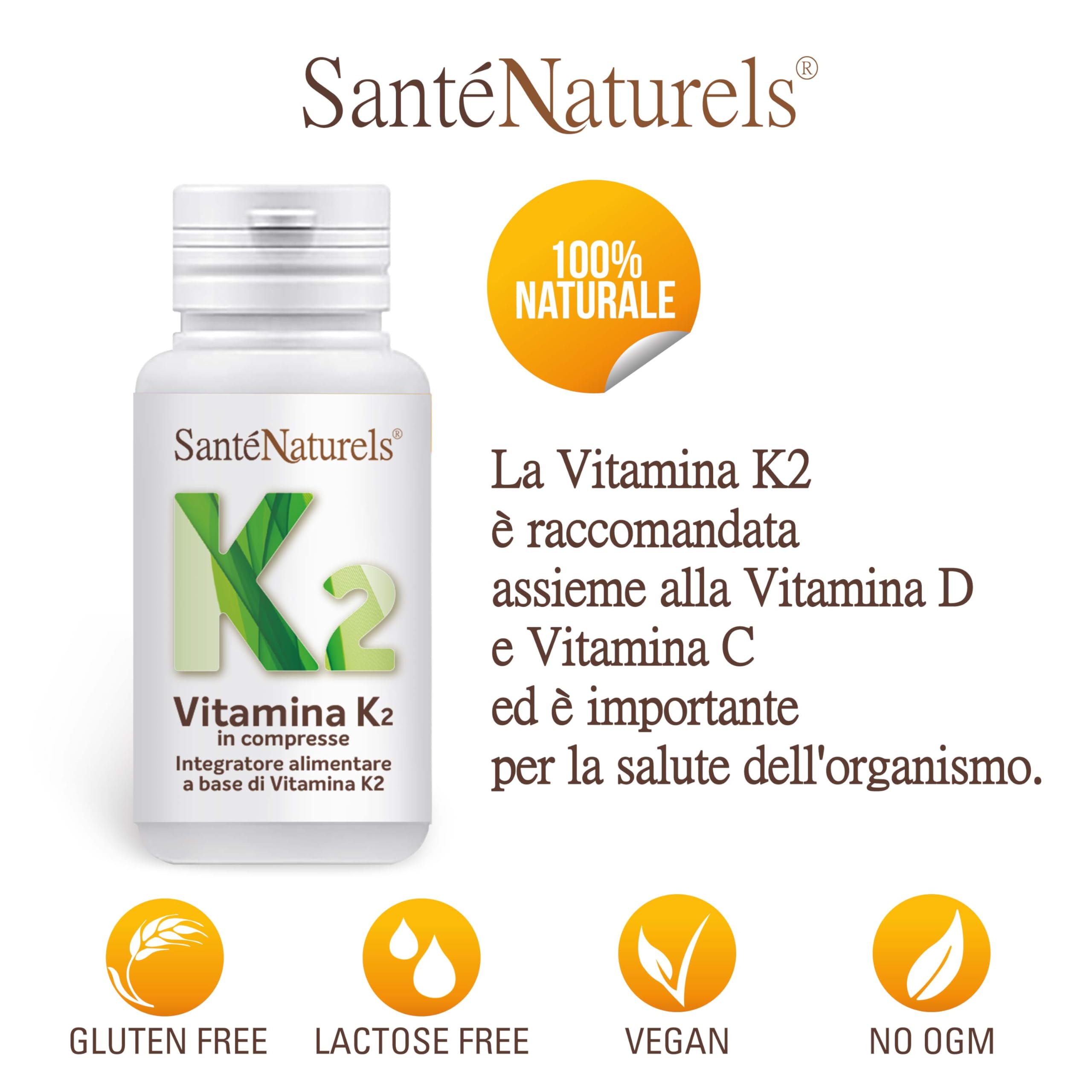 Vitamina K2 ● 60 Compresse ● Supporto per Salute di Ossa e Cuore ● Alto Assorbimento