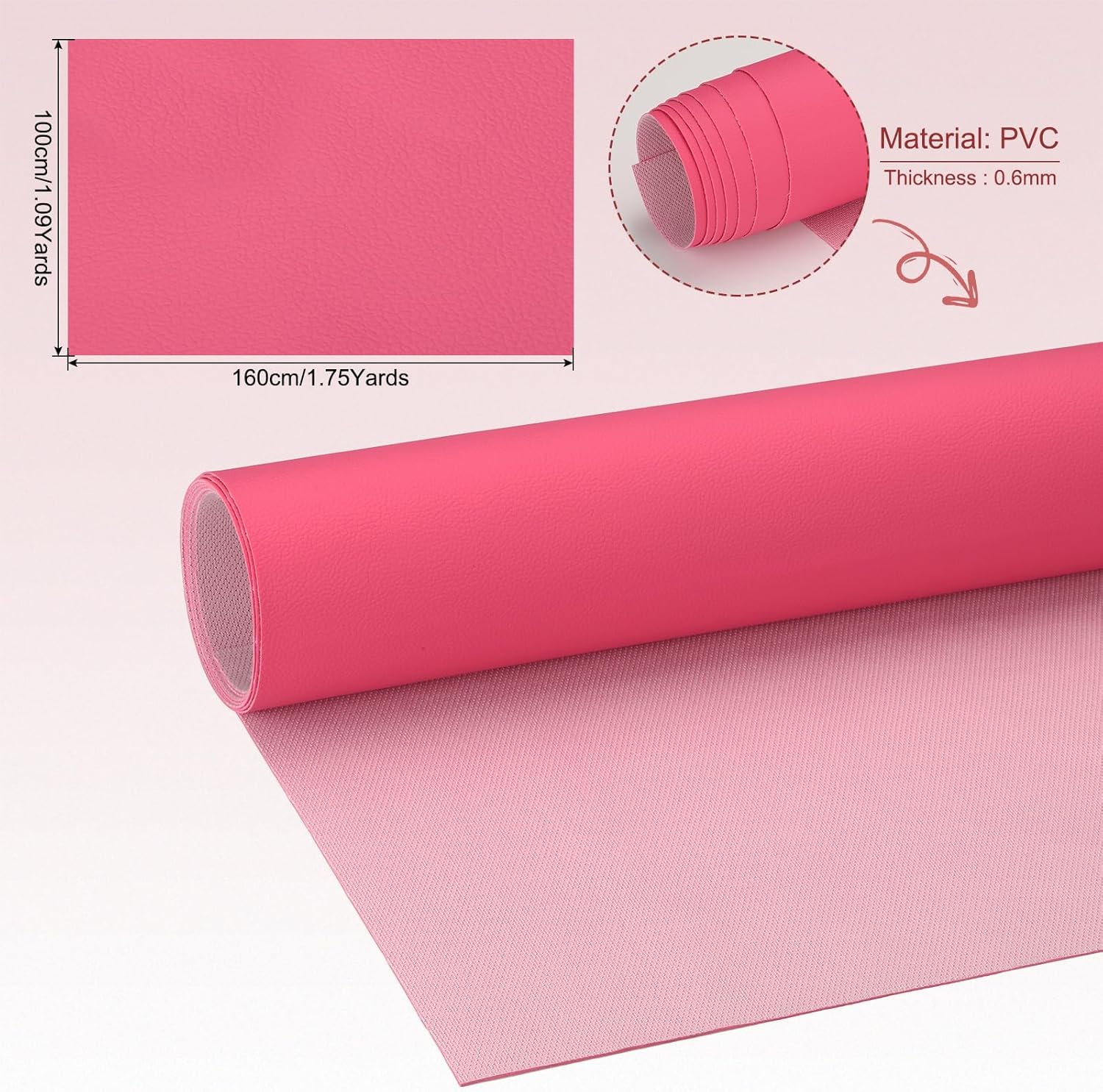PATIKIL 63x39.4in Faux Leather Sheets, Faux Leather Fabric Sheets Vinyl Fabric Synthetic Soft Waterproof PU for Replacement Upholstery Car, Rose Red