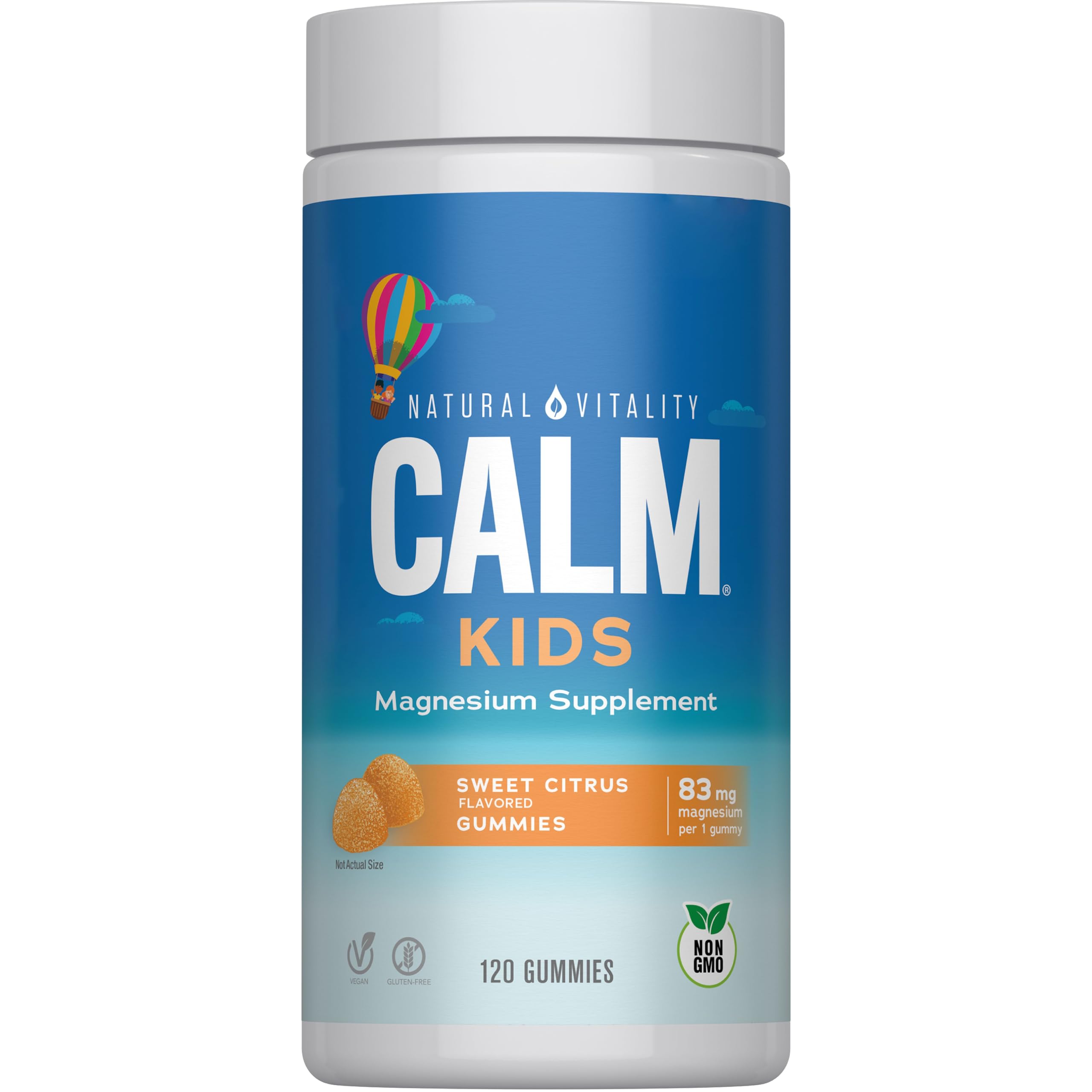 Natural Vitality Calm, Magnesium Citrate Kids Supplement, Stress Relief Gummies, Supports a Healthy Response to Stress, Gluten Free, Vegan, Sweet Citrus, 120 Gummies