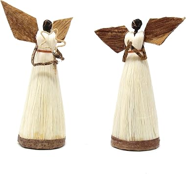 Global Crafts Handmade 5.5 Inch Standing Sisal Angels, Devotional - Prayer and Star, Set of 2 KNFT5-X-K2-A