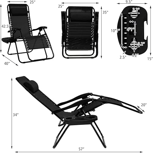 Miniatura 3 de Tangkula Silla de gravedad cero silla plegable para patio sillón reclinable ajustable al aire libre con soporte para tazas reposabrazos anchos para