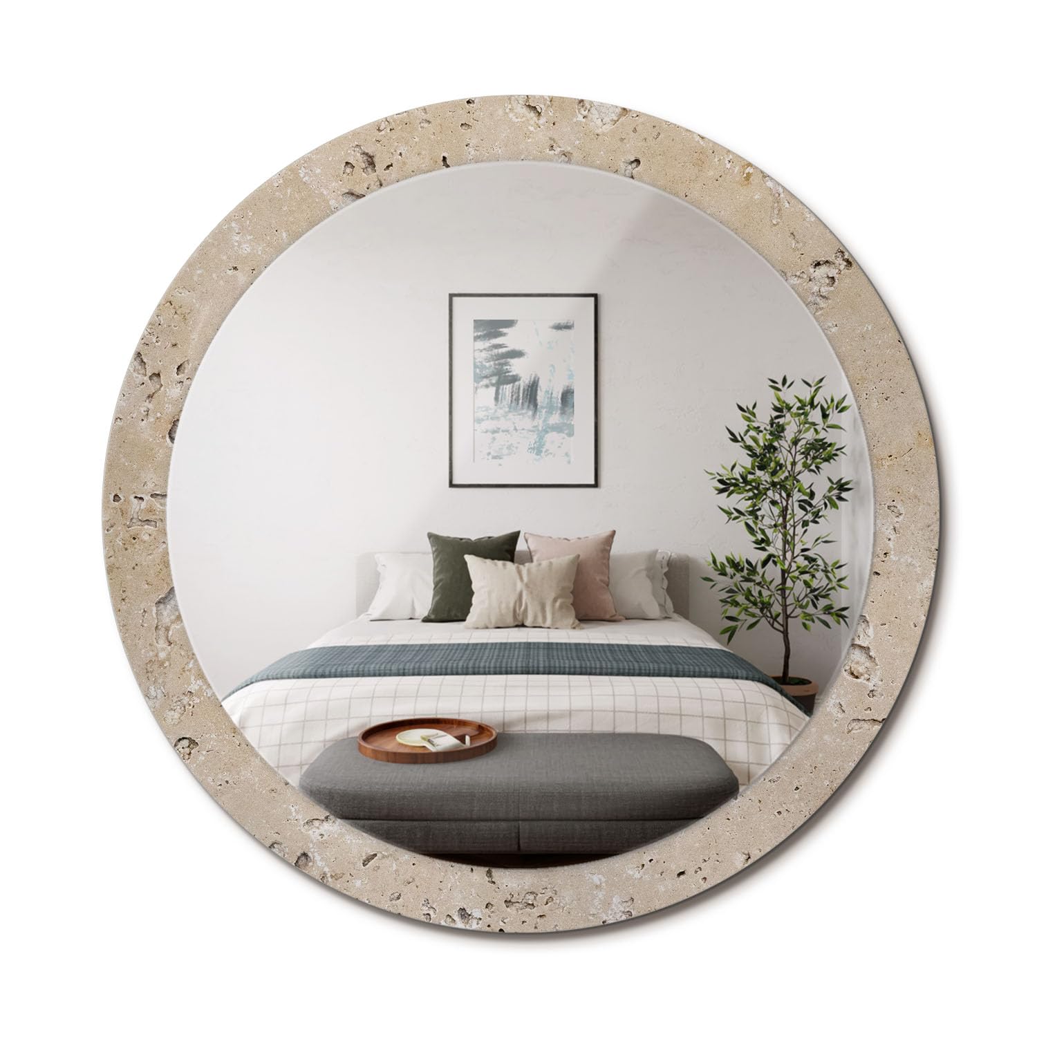 Miroir rond motif graphique cadre en verre salon chambre fi90