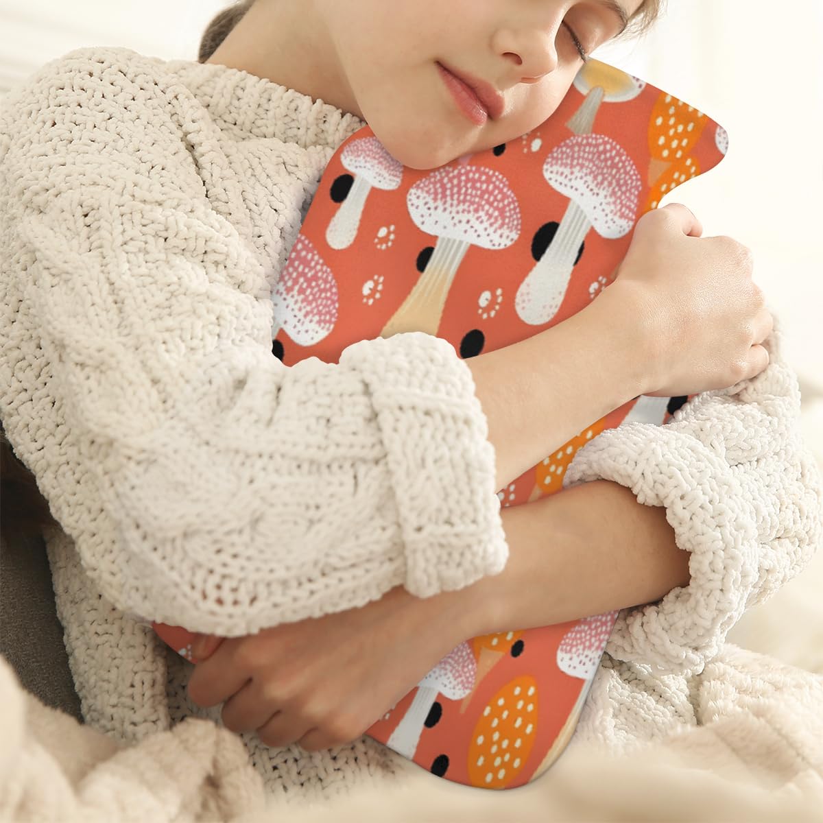 Hot Water Bottle with Soft Cover,2L Fantastic Mushrooms Hot Water Bag for Hot and Cold Compress, Hand Feet Warmer, Graffiti Mushrooms Rubber Hot or Cold Water Bottle Halloween Christmas Decorations